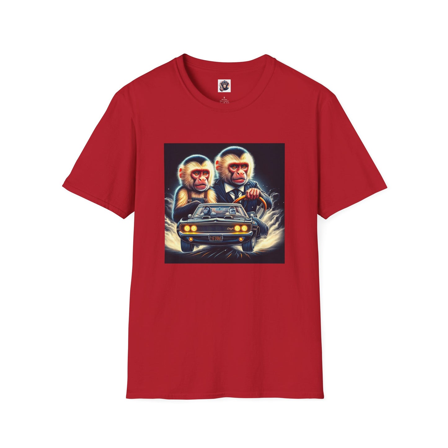 Wacky Capuchin Monkey men in black shirt T-Shirt Printify S Cherry Red