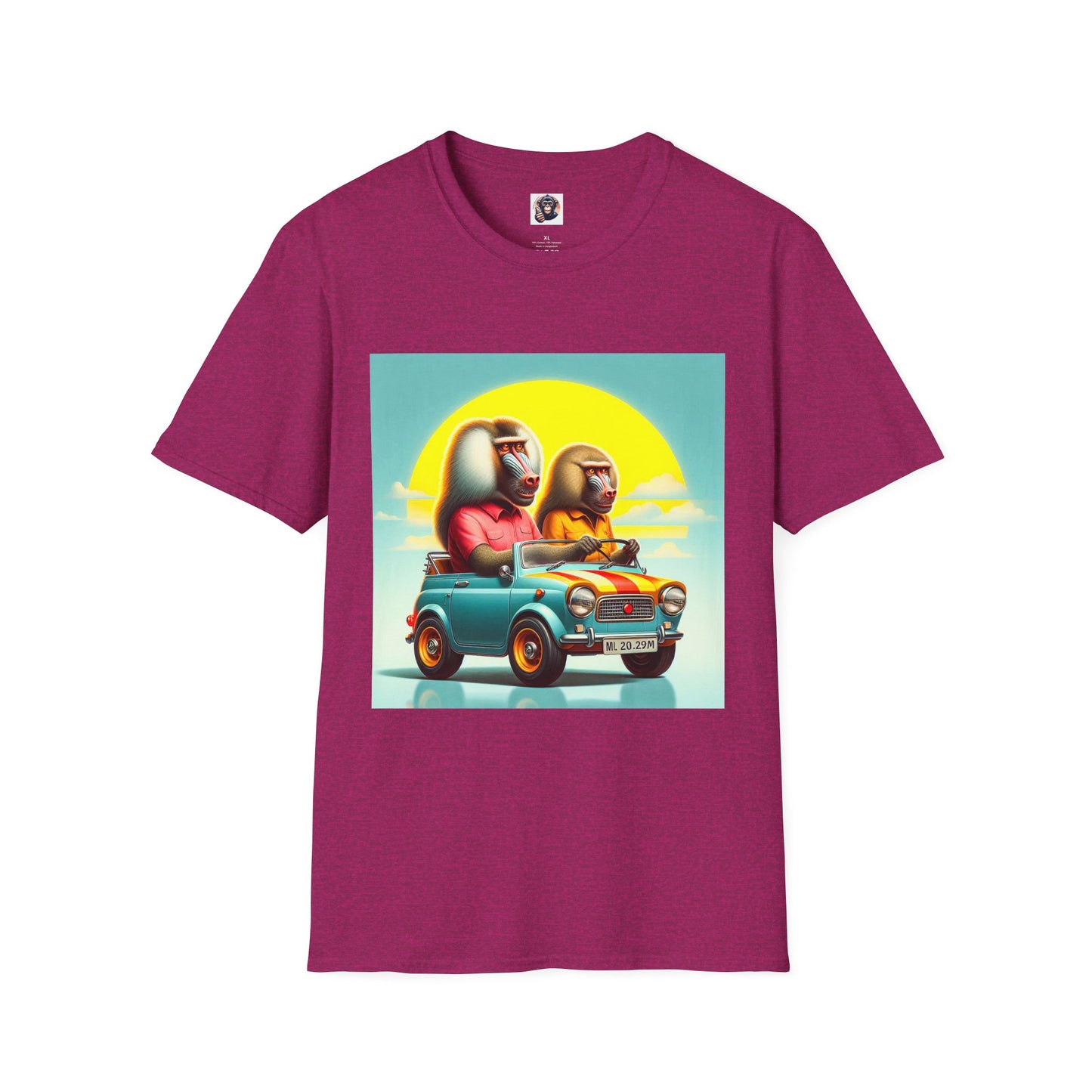 Wacky Baboon couple driving T-Shirt Printify S Antique Heliconia