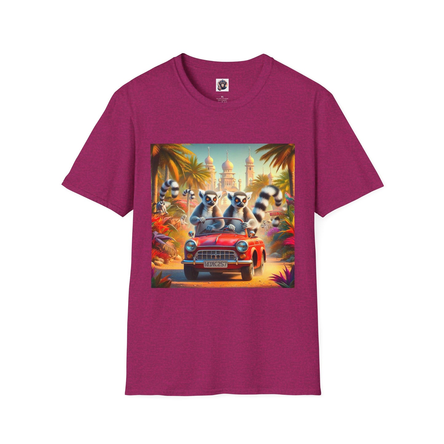 Wacky Lemurs red car T-Shirt Printify S Antique Heliconia