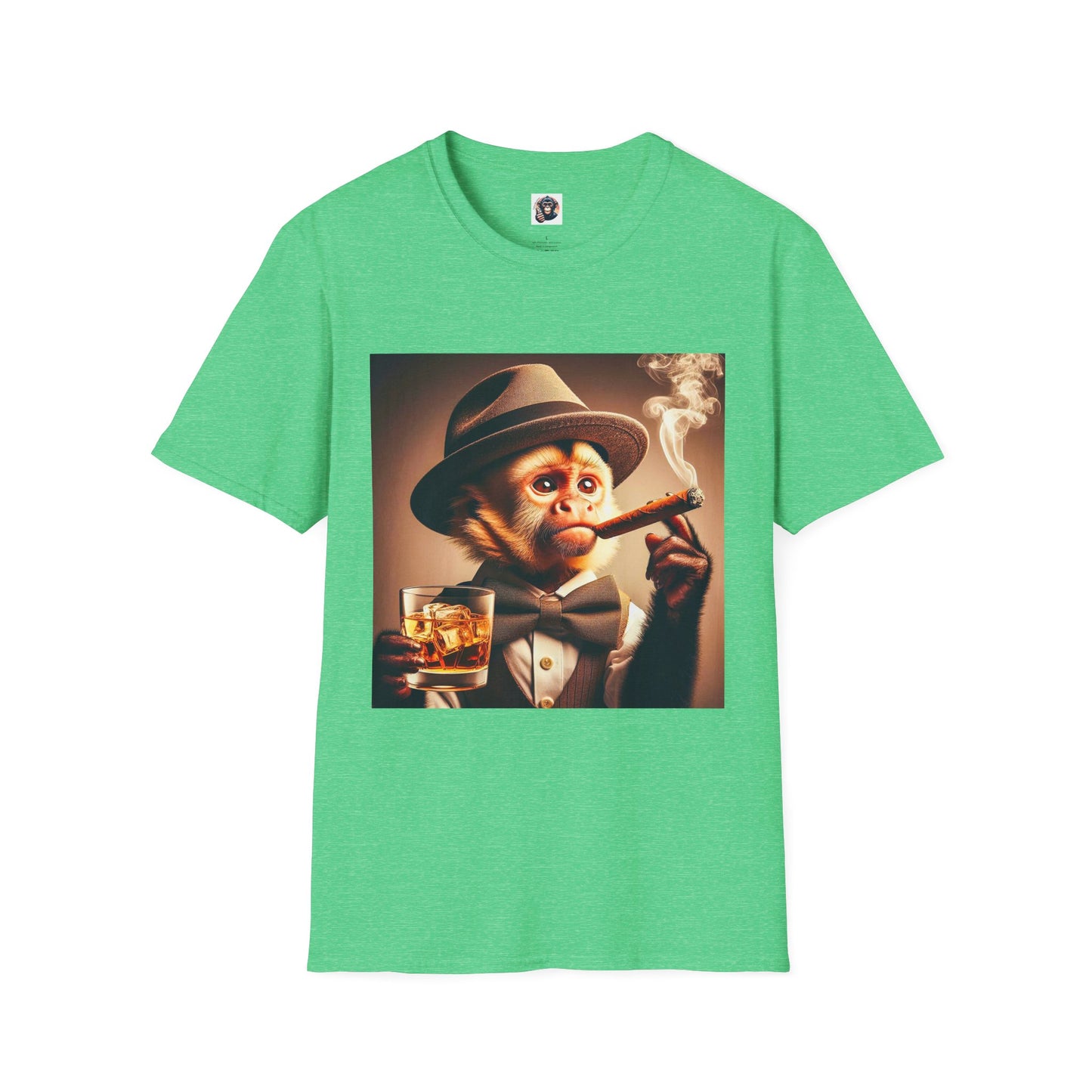 Capuchin Monkey smoking cigar shirt T-Shirt Printify S Heather Irish Green