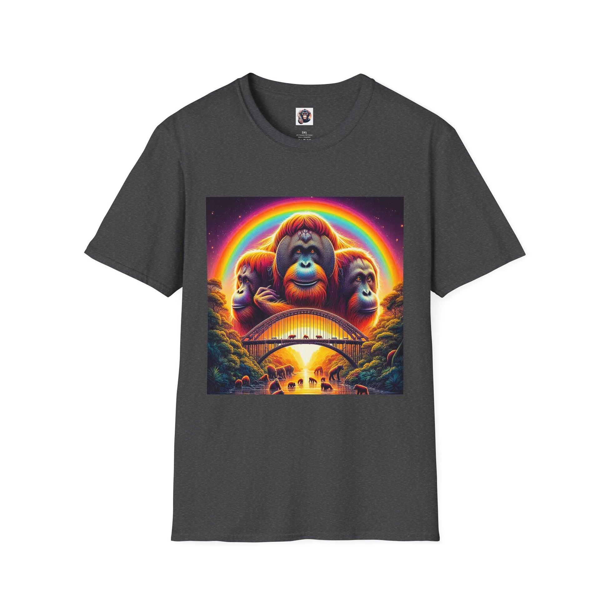 Orangutans rainbow bridge T-Shirt Printify XS Dark Heather