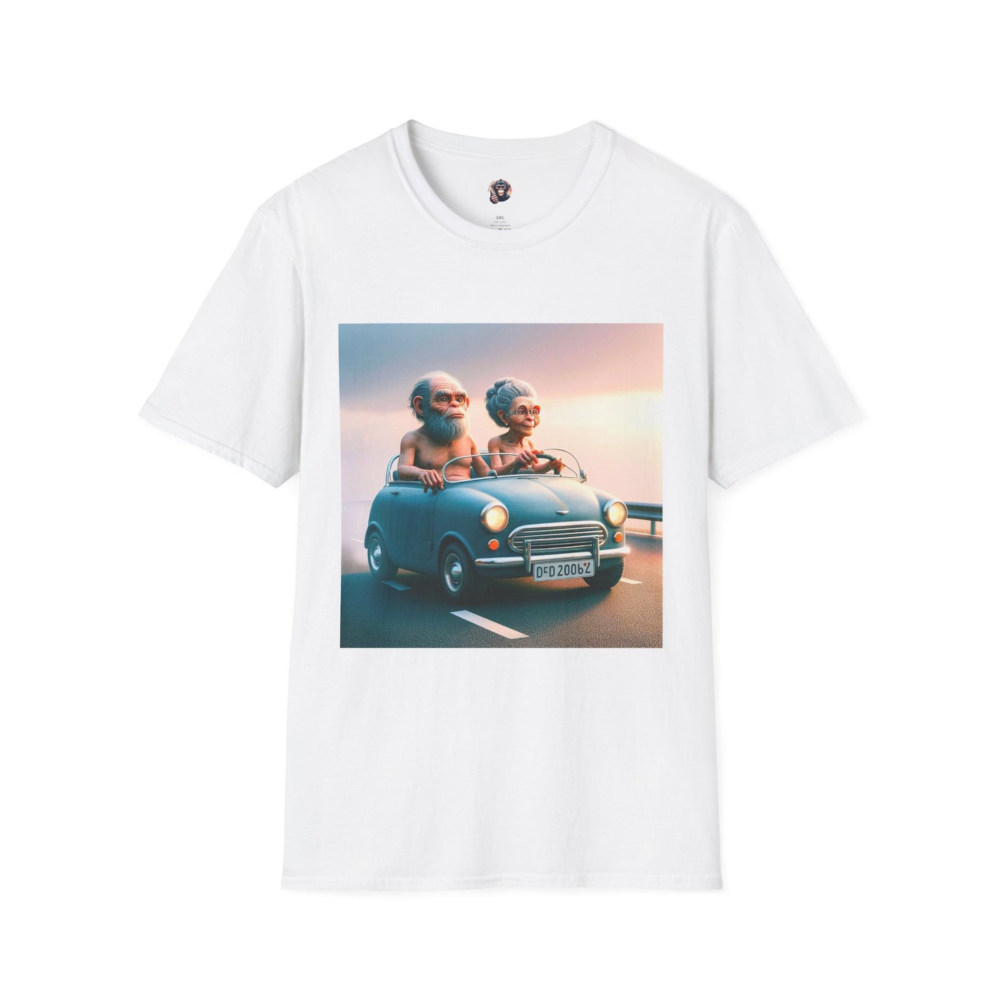 Wacky Homo Sapiens blue car T-Shirt Printify S White