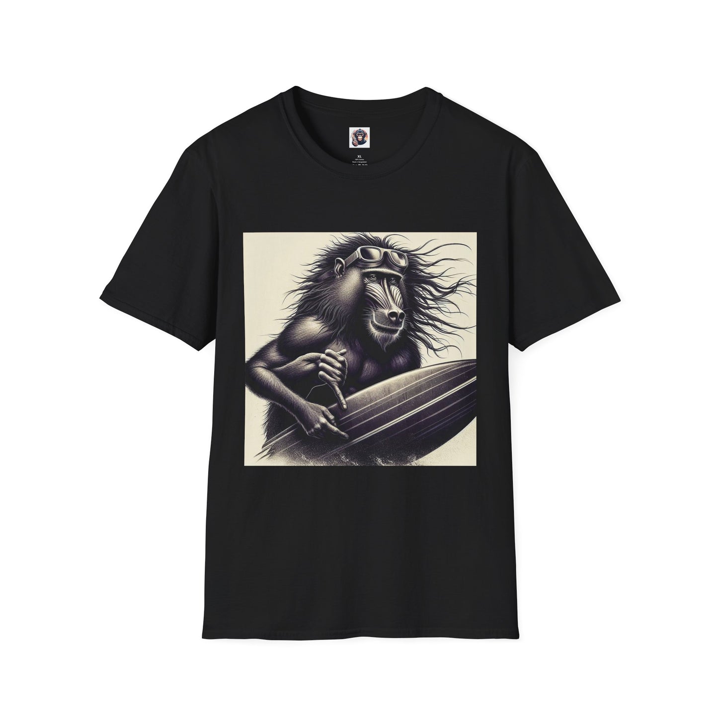 Baboon black and white surfer T-Shirt Printify XS Black