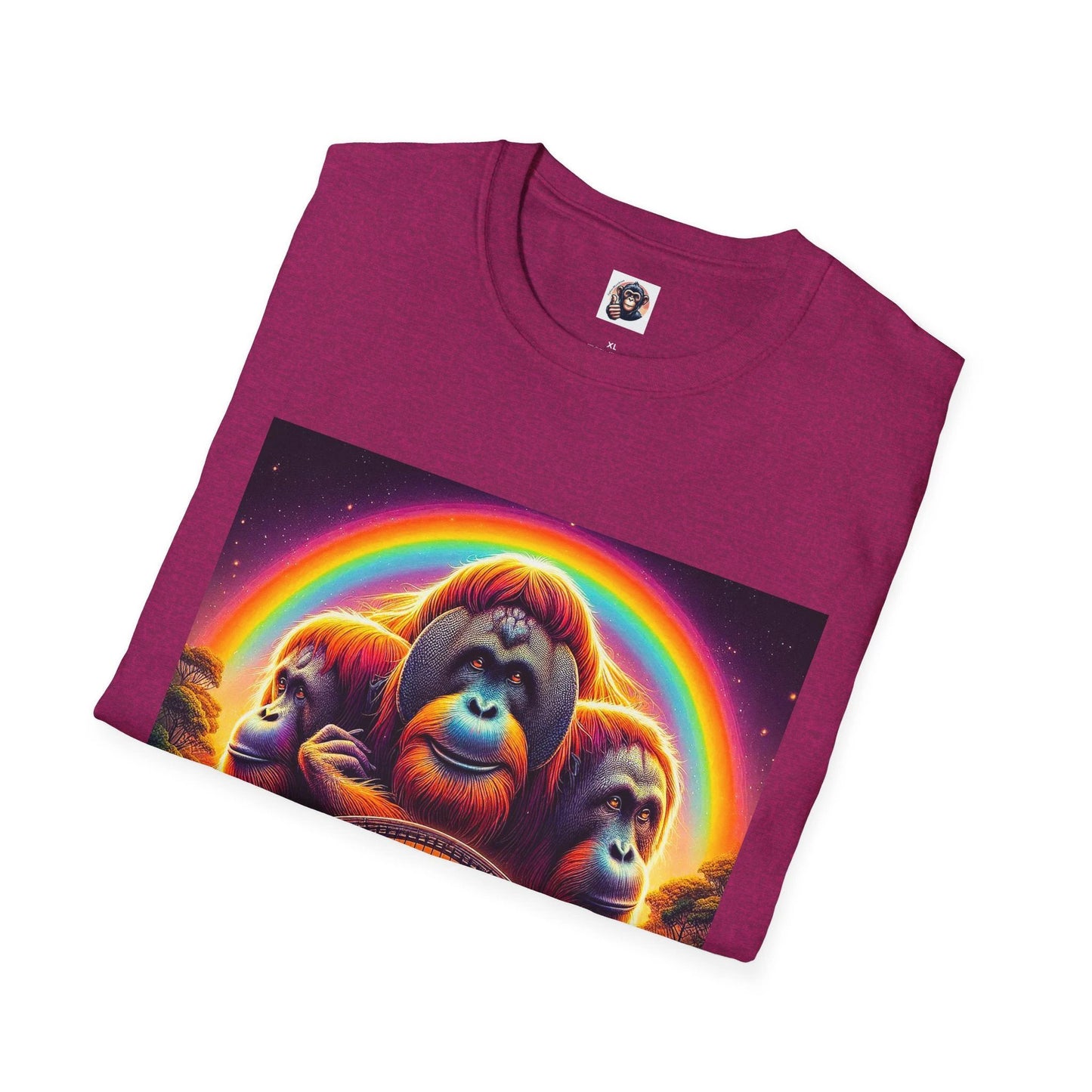 Orangutan Rainbow Bridge Graphic T Shirt Colorful Jungle Artwork On Cotton Crew Neck Tee by Printify