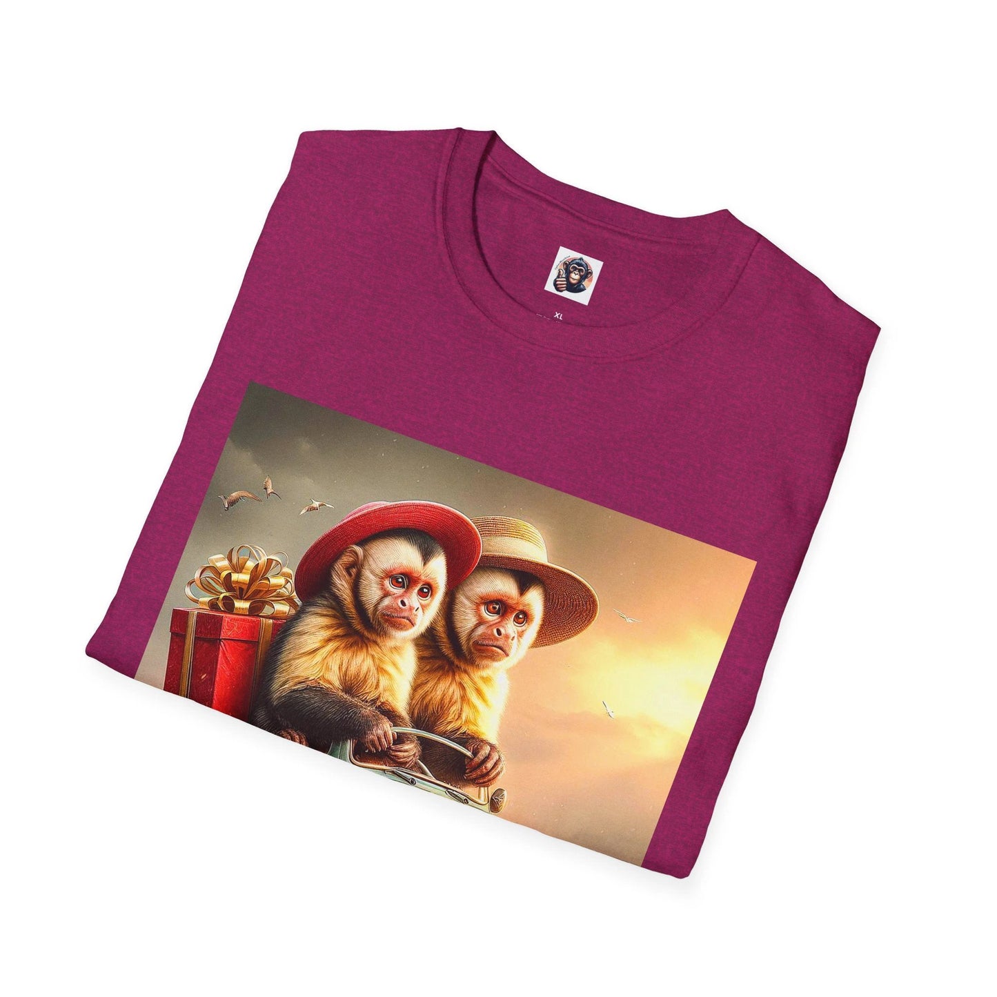 Capuchin Monkey Couple Driving In Classic Car Graphic Tee For Animal Lovers Gift Idea by Printify