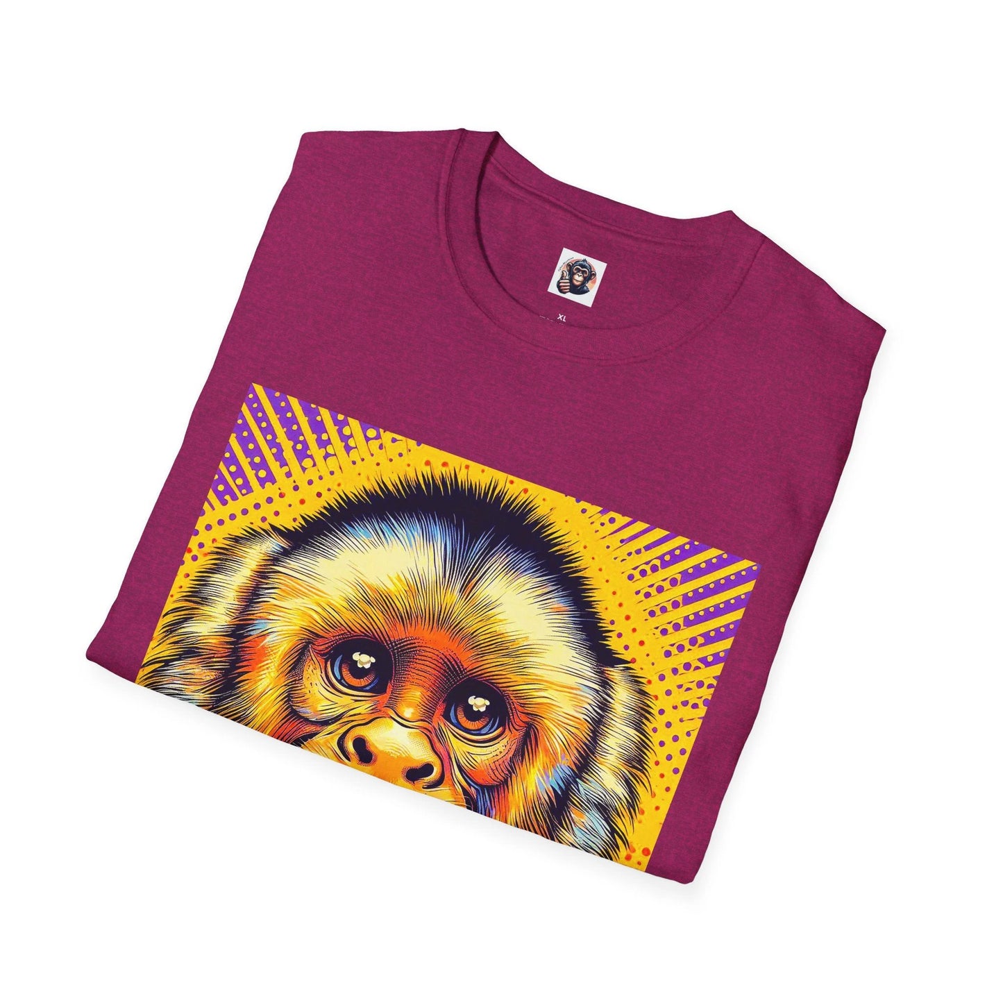 Capuchin Monkey Graphic T Shirt Colorful Yellow Print On Soft Cotton Crew Neck Apparel by Printify