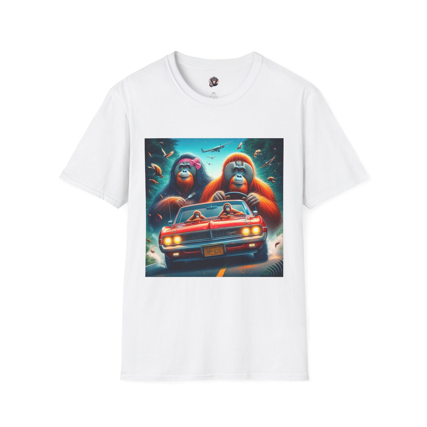 Wacky Orangutans red car T-Shirt Printify S White