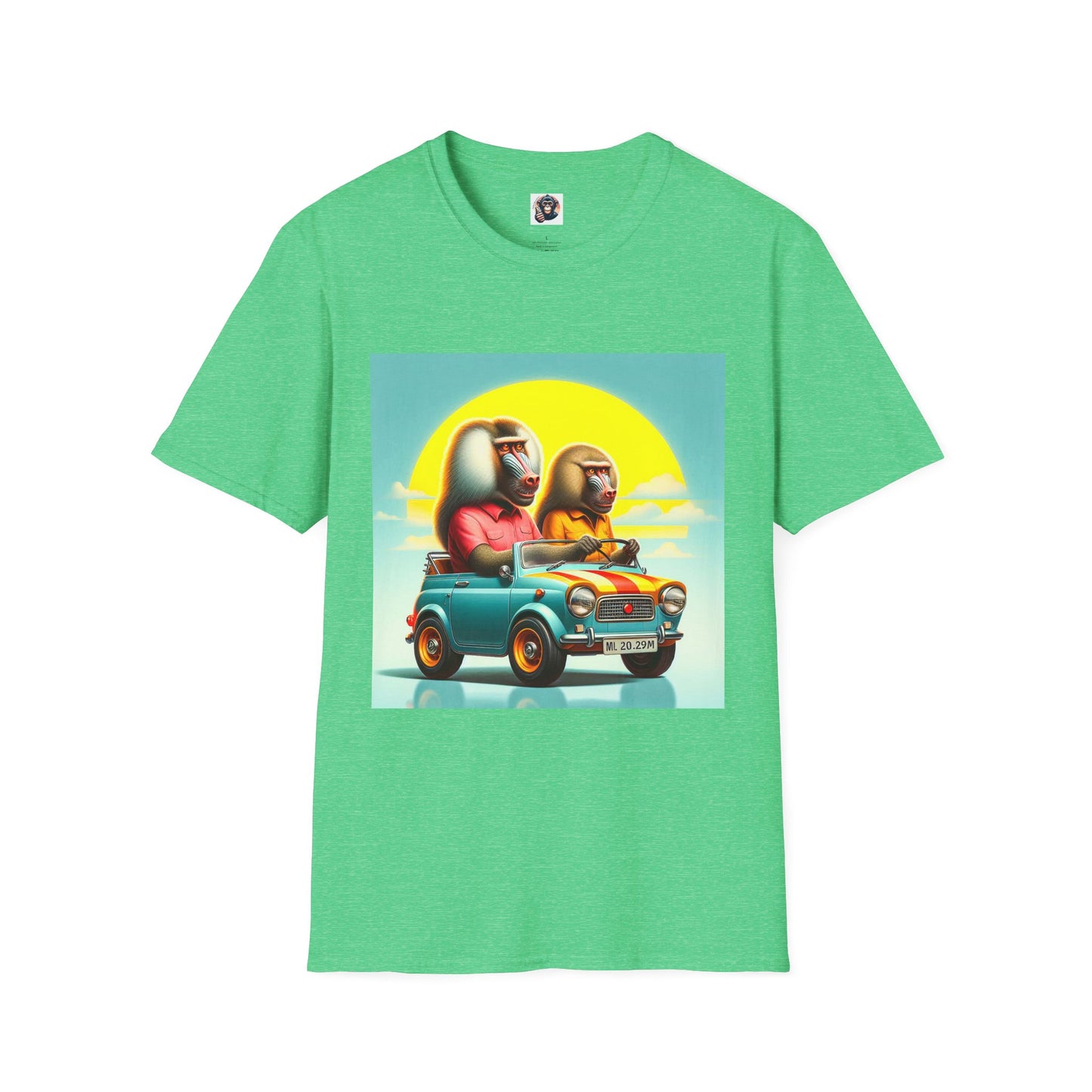 Wacky Baboon couple driving T-Shirt Printify S Heather Irish Green