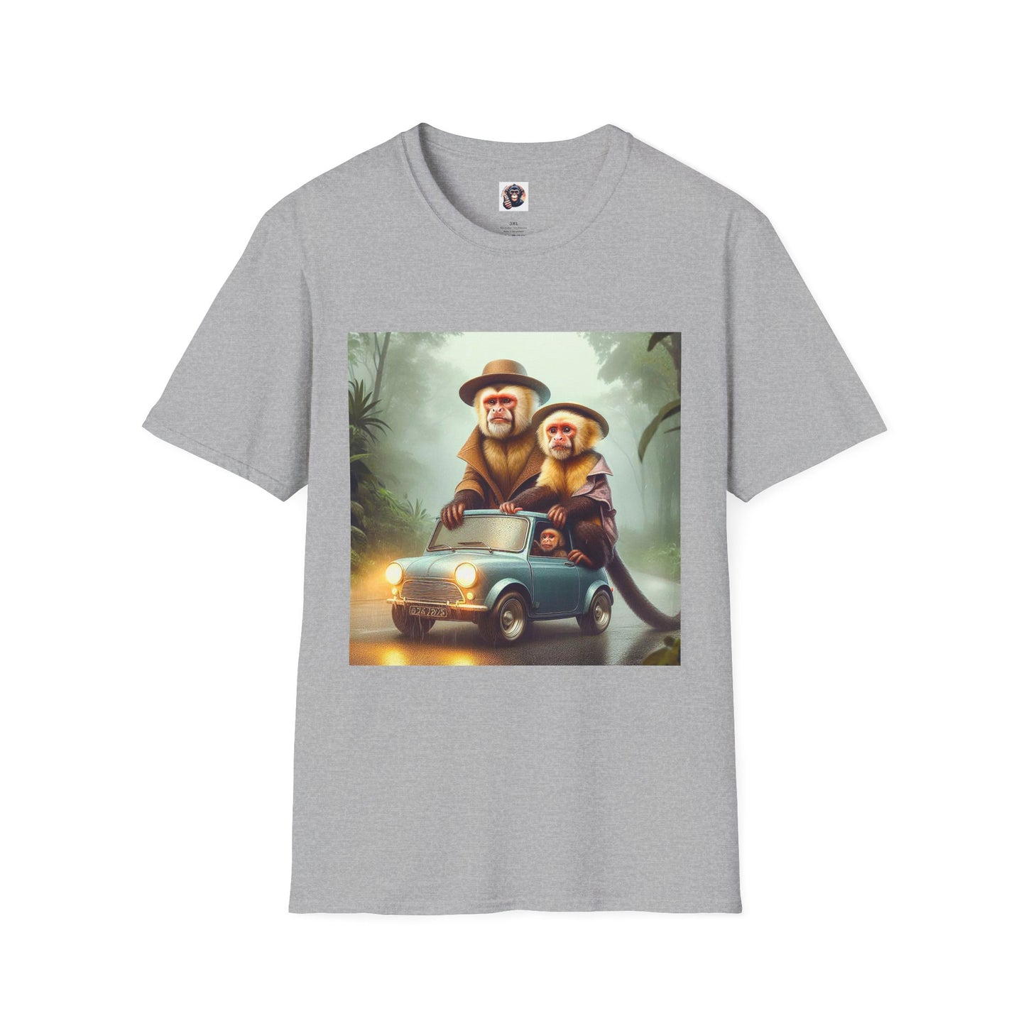 Capuchin Monkey couple driving shirt T-Shirt Printify XS Sport Grey