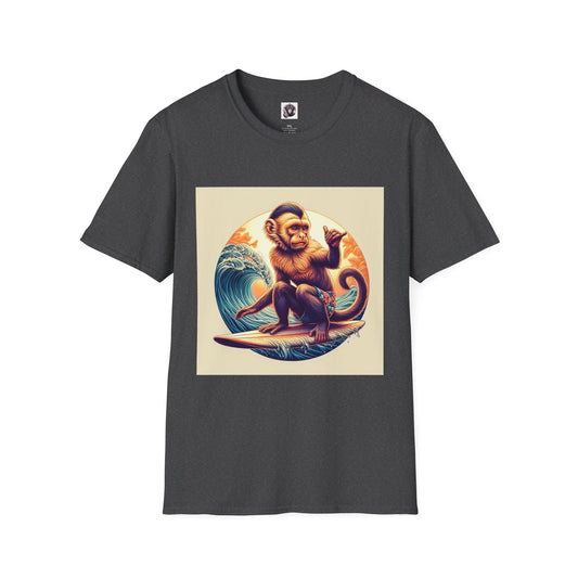 Capuchin Monkey surfs up T-Shirt Printify XS Dark Heather