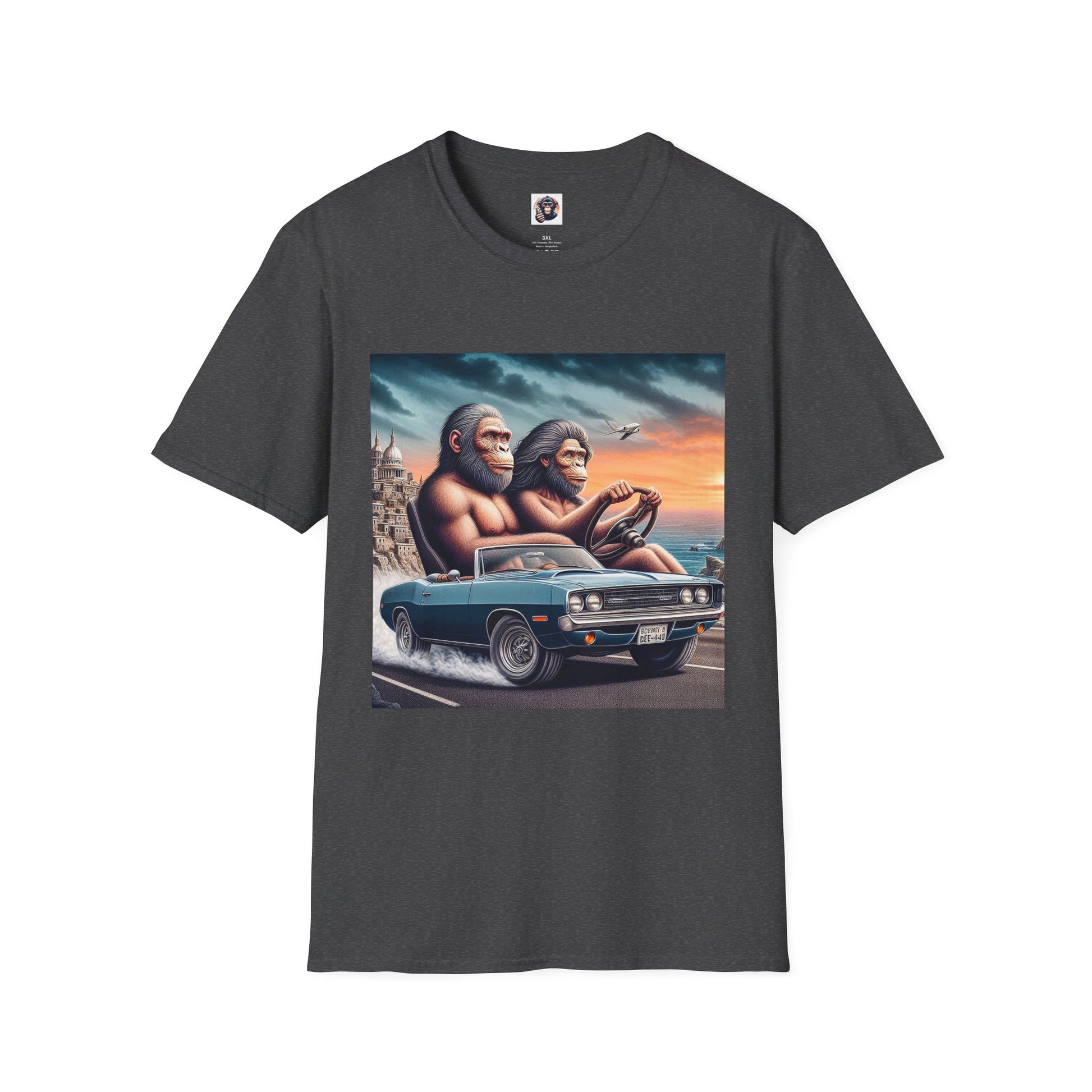 Wacky Homo Sapiens sunset driving T-Shirt Printify XS Dark Heather