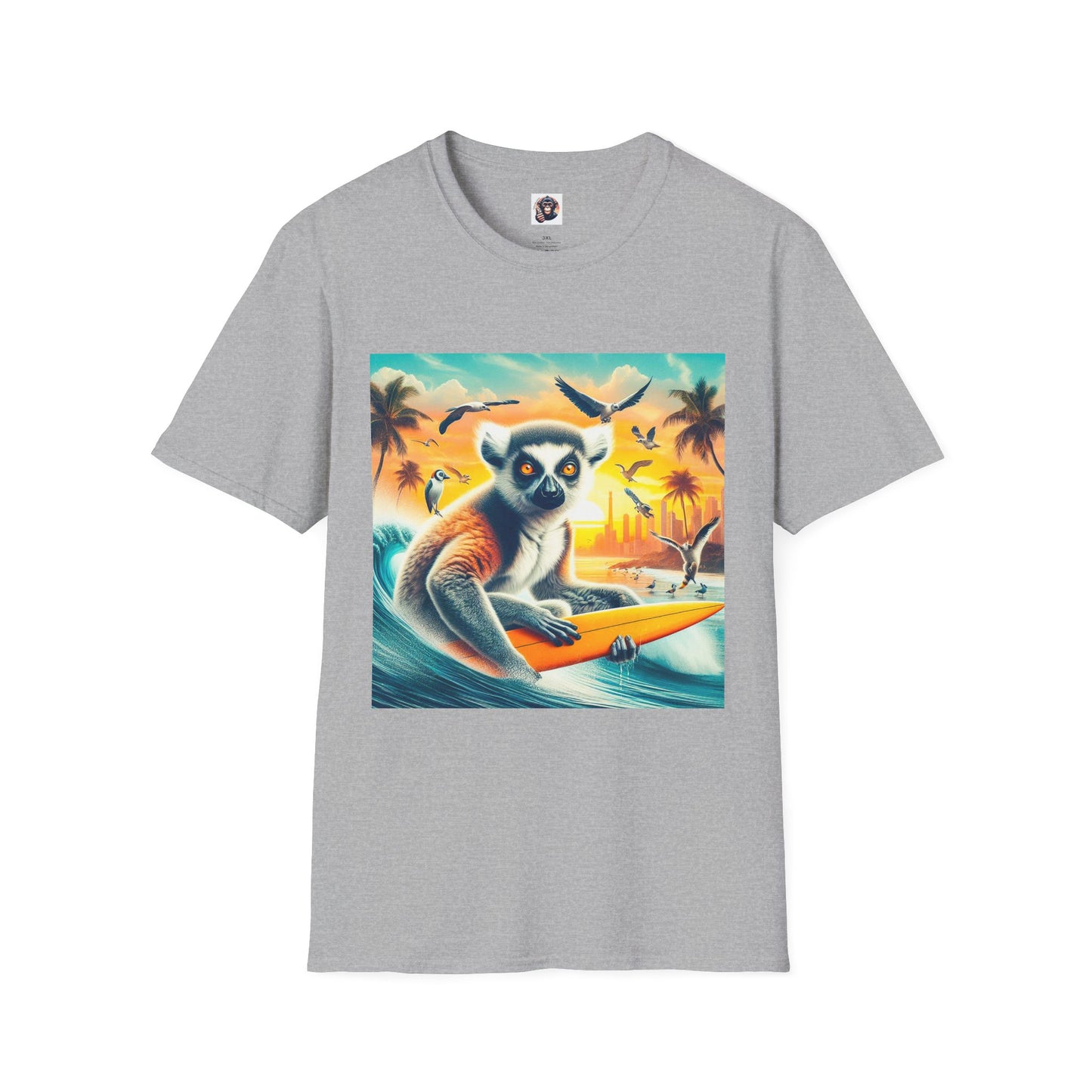 Lemurs surfing dude T-Shirt Printify XS Sport Grey