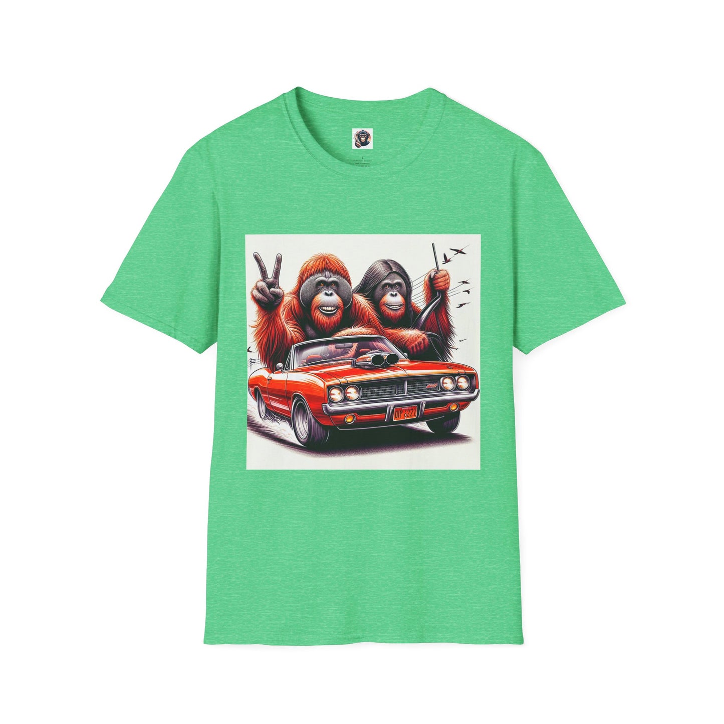Wacky Orangutans fun driving T-Shirt Printify S Heather Irish Green