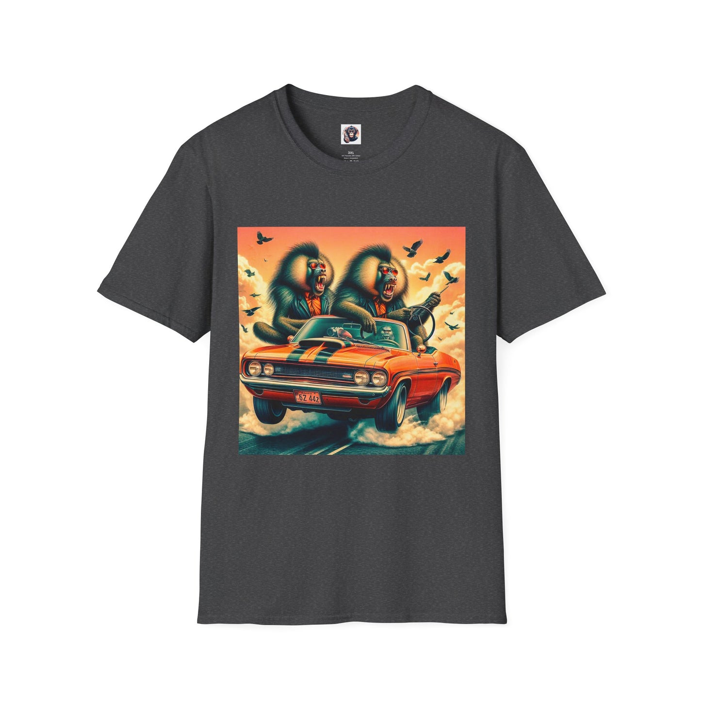 Wacky Baboon tiny car T-Shirt Printify XS Dark Heather