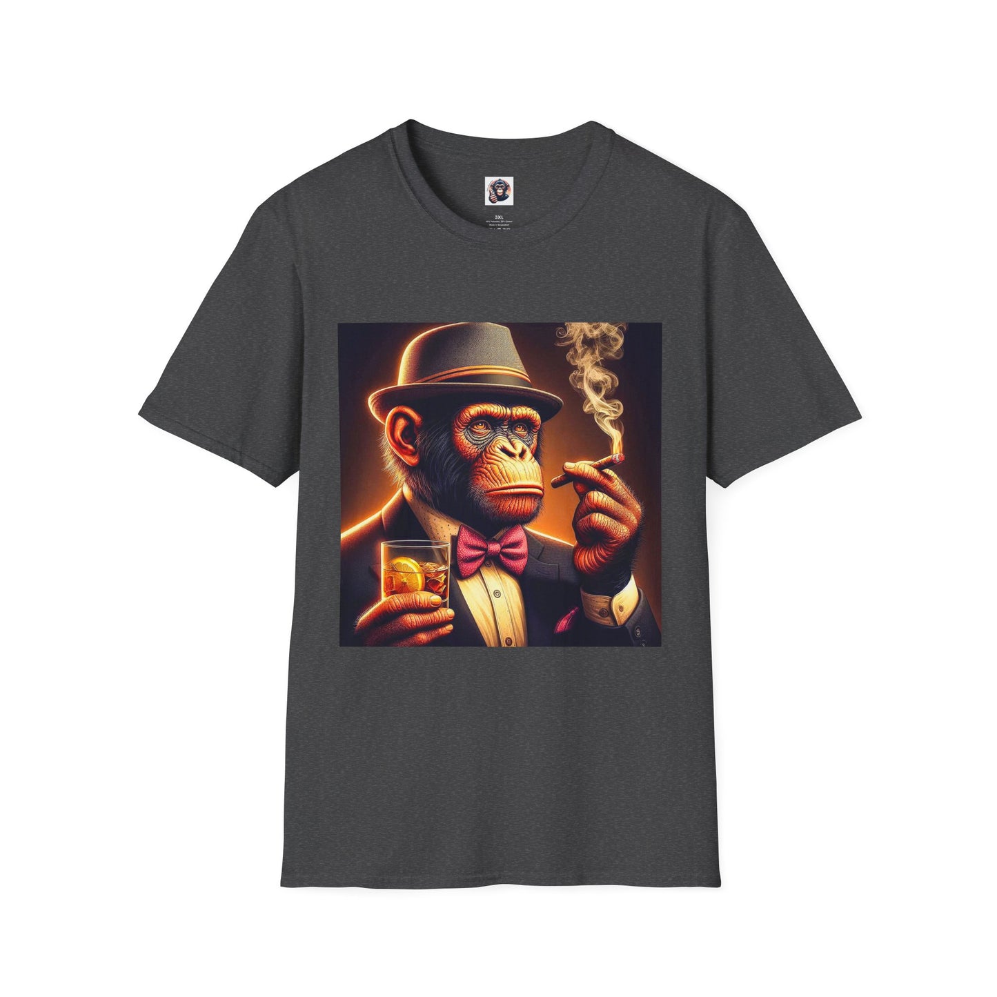 Bonobo whiskey anf cigars T-Shirt Printify XS Dark Heather
