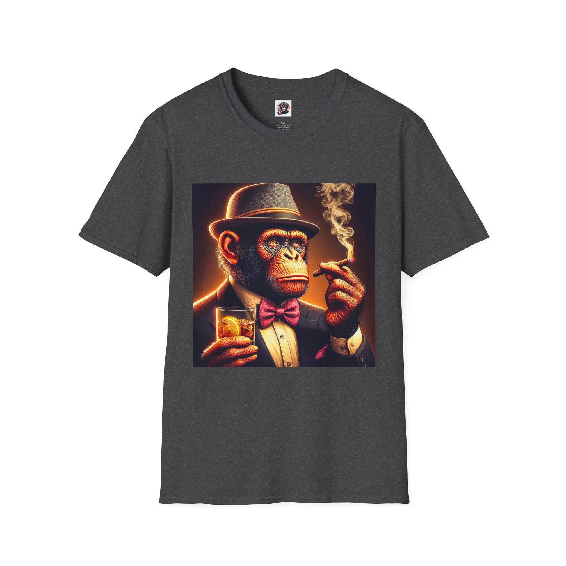 Bonobo whiskey anf cigars T-Shirt Printify XS Dark Heather