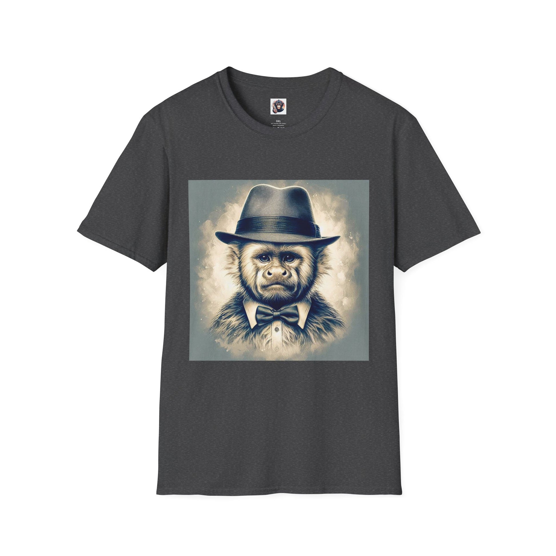 Capuchin Monkey hat and bow tie T-Shirt Printify XS Dark Heather