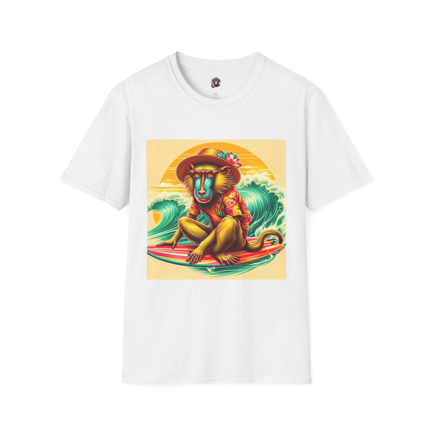 Baboon surfing shirt T-Shirt Printify XS White