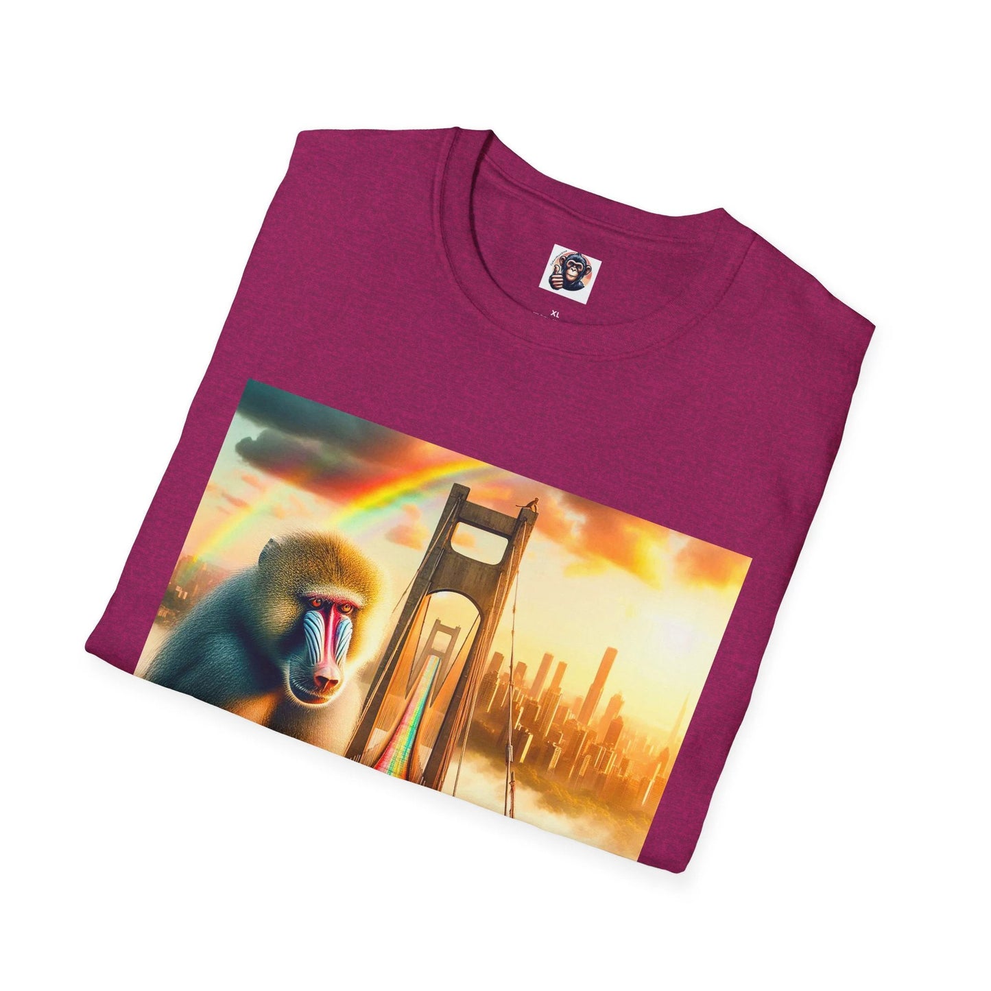 Baboon Rainbow Bridge T Shirt Colorful Wildlife Print On Cotton Crew Neck Tee For Men Women by Printify