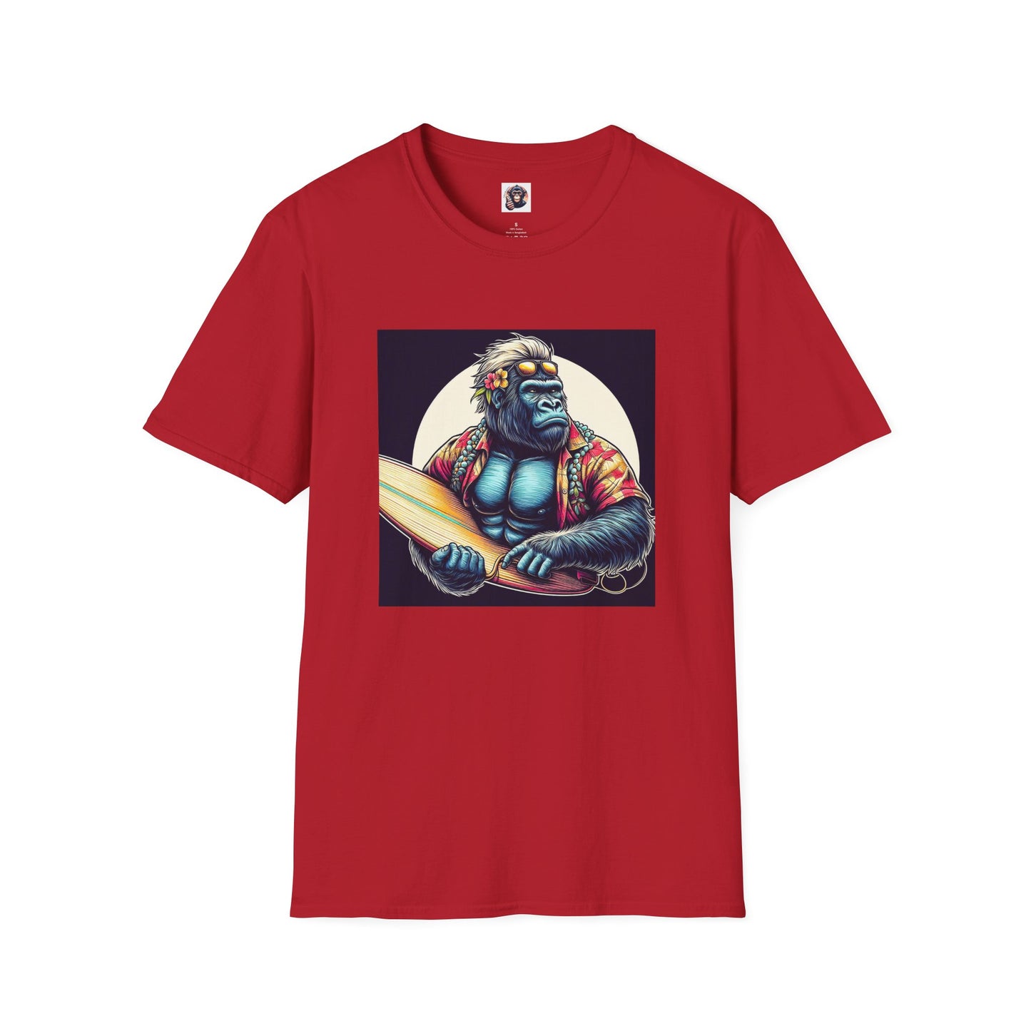 Gorilla surfer T-Shirt Printify S Cherry Red
