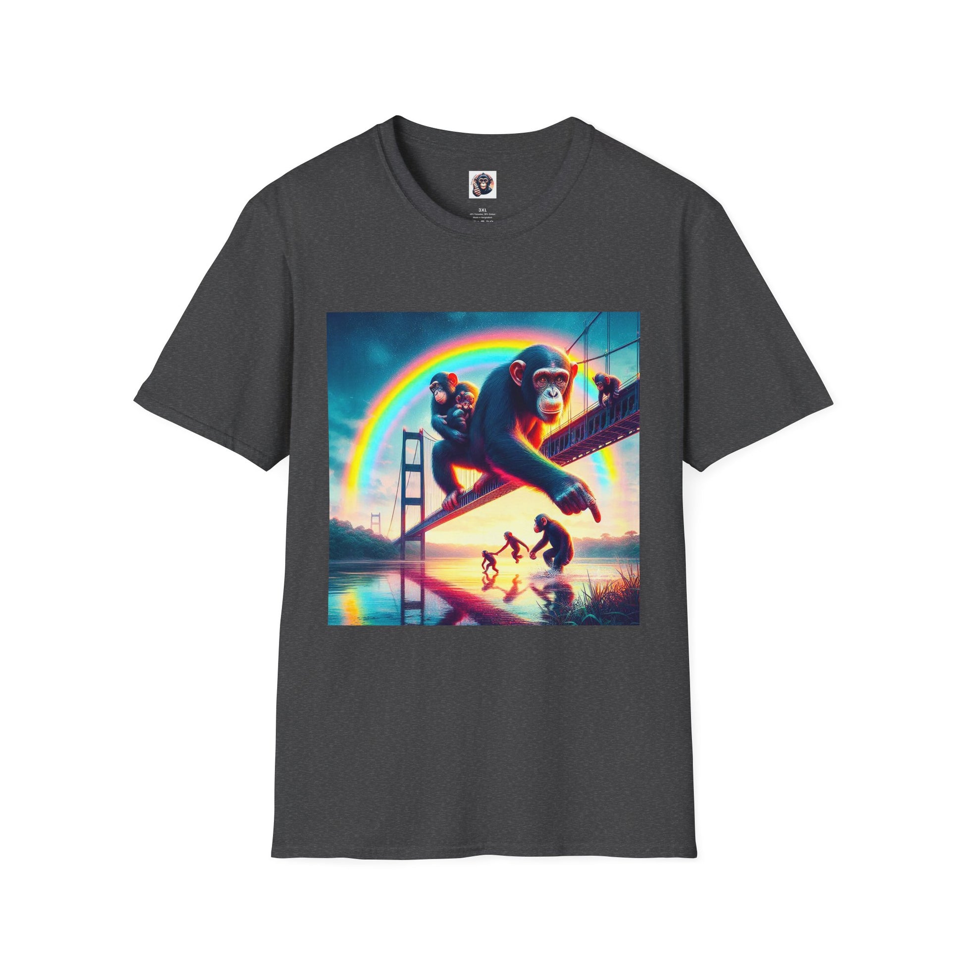 Bonobo rainbow and clouds T-Shirt Printify XS Dark Heather