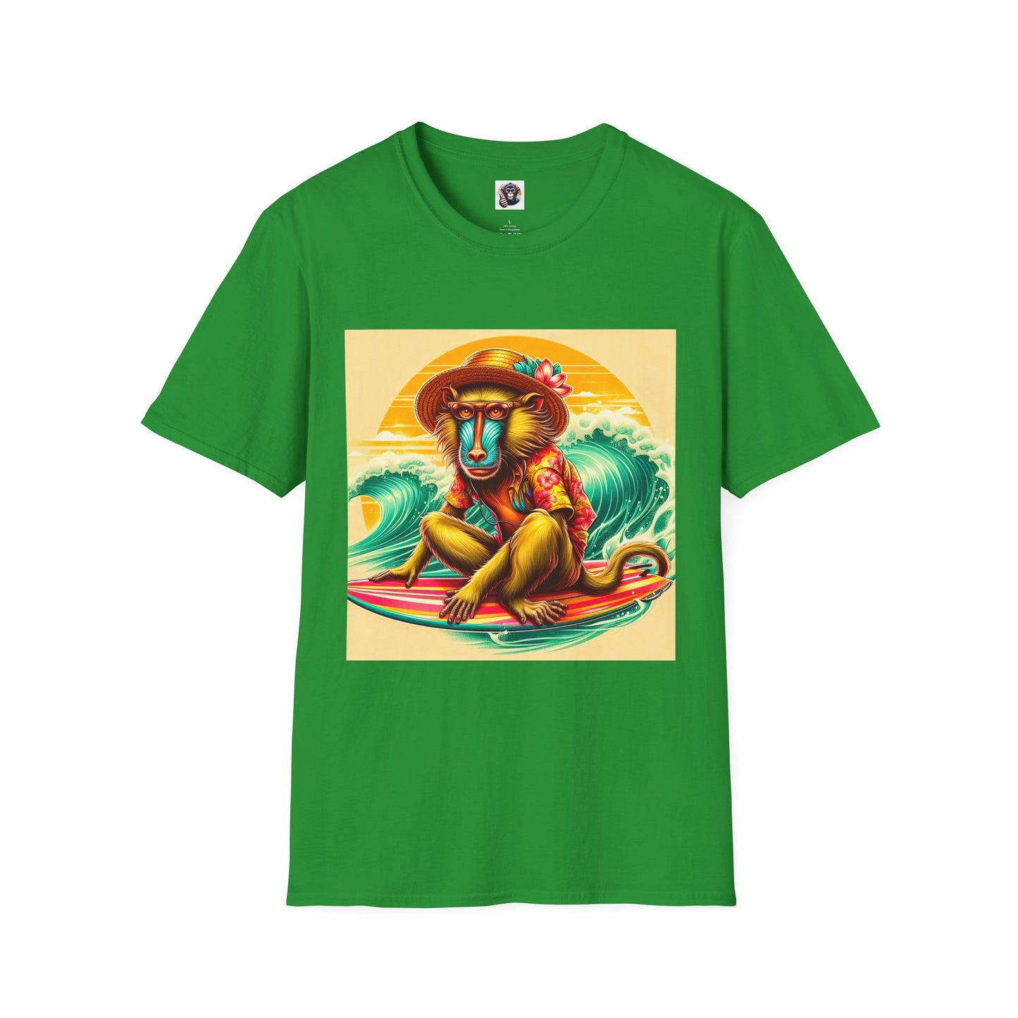 Baboon surfing shirt T-Shirt Printify S Irish Green