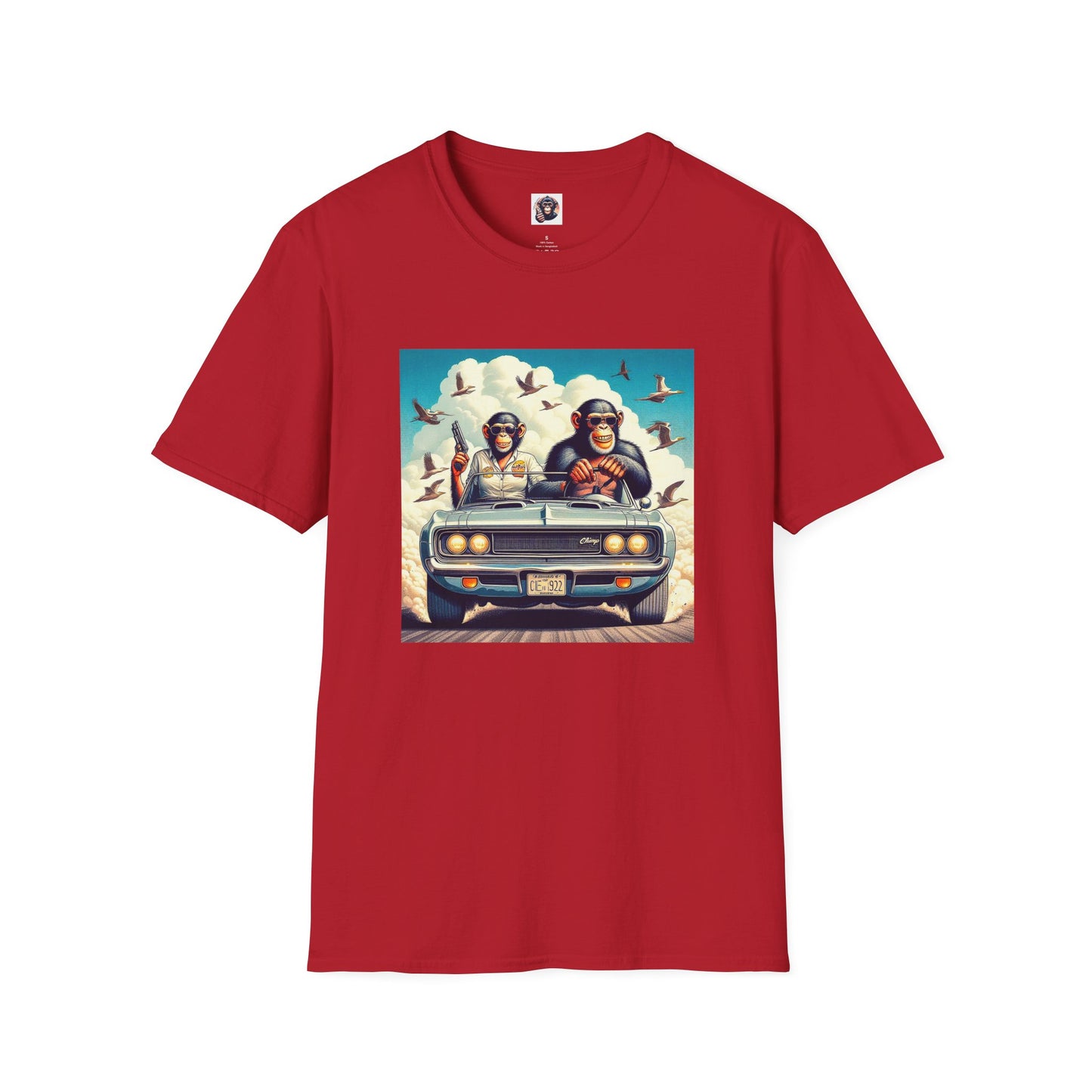 Wacky Chimp driving fun T-Shirt Printify S Cherry Red