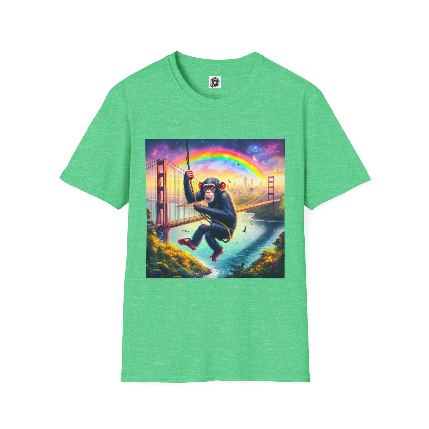 Chimp swinging high T-Shirt Printify S Heather Irish Green