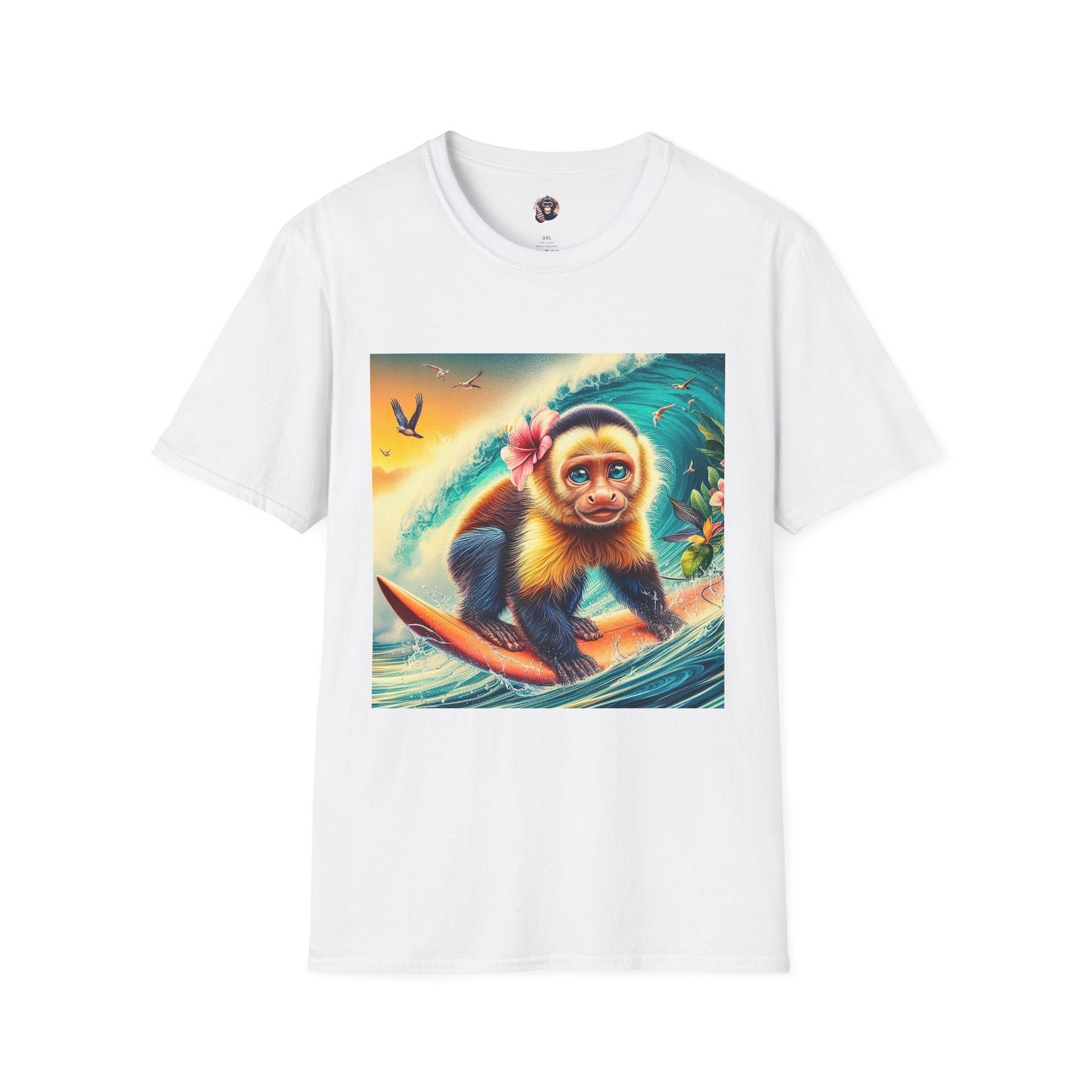 Capuchin Monkey surfing beauty T-Shirt Printify S White