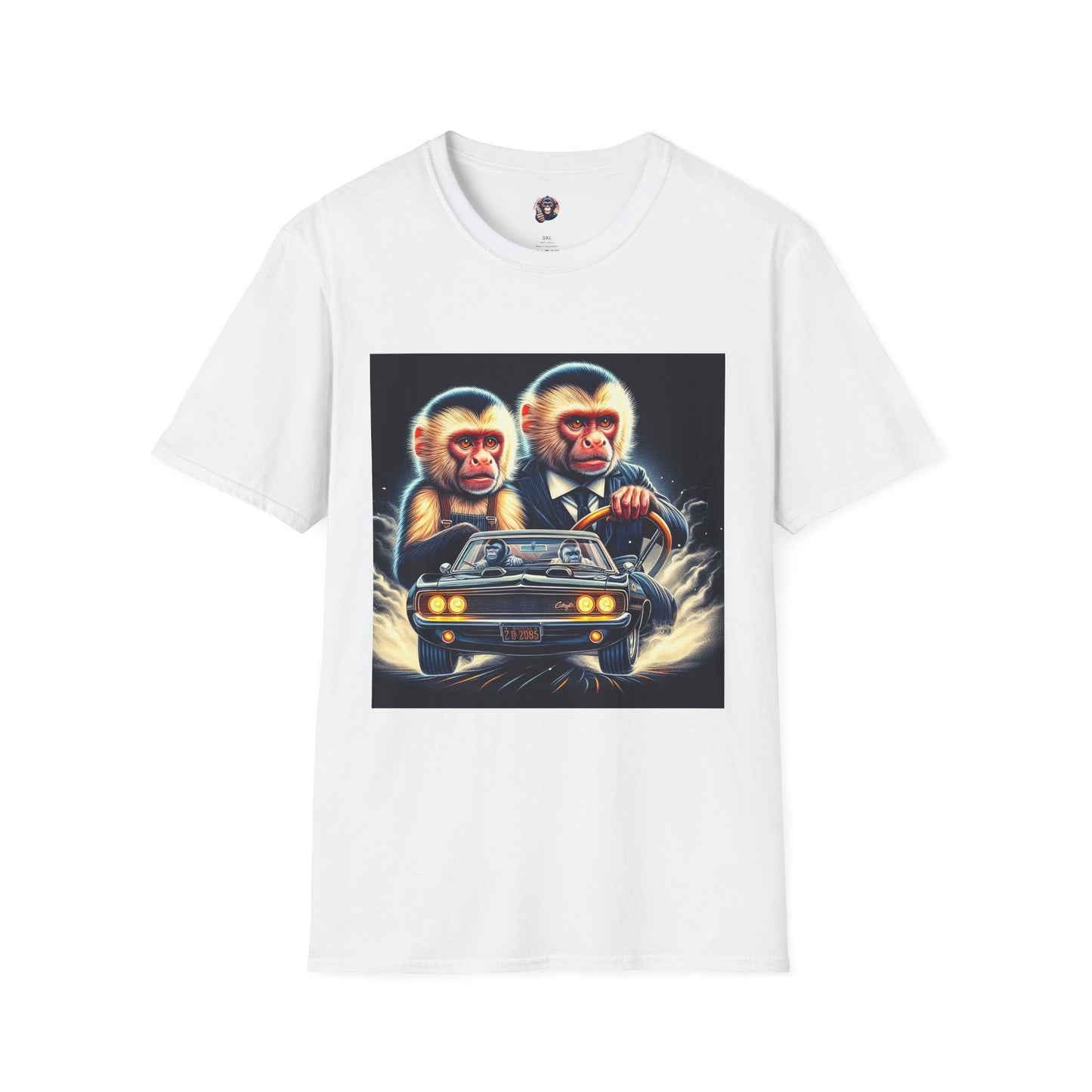 Wacky Capuchin Monkey men in black shirt T-Shirt Printify S White