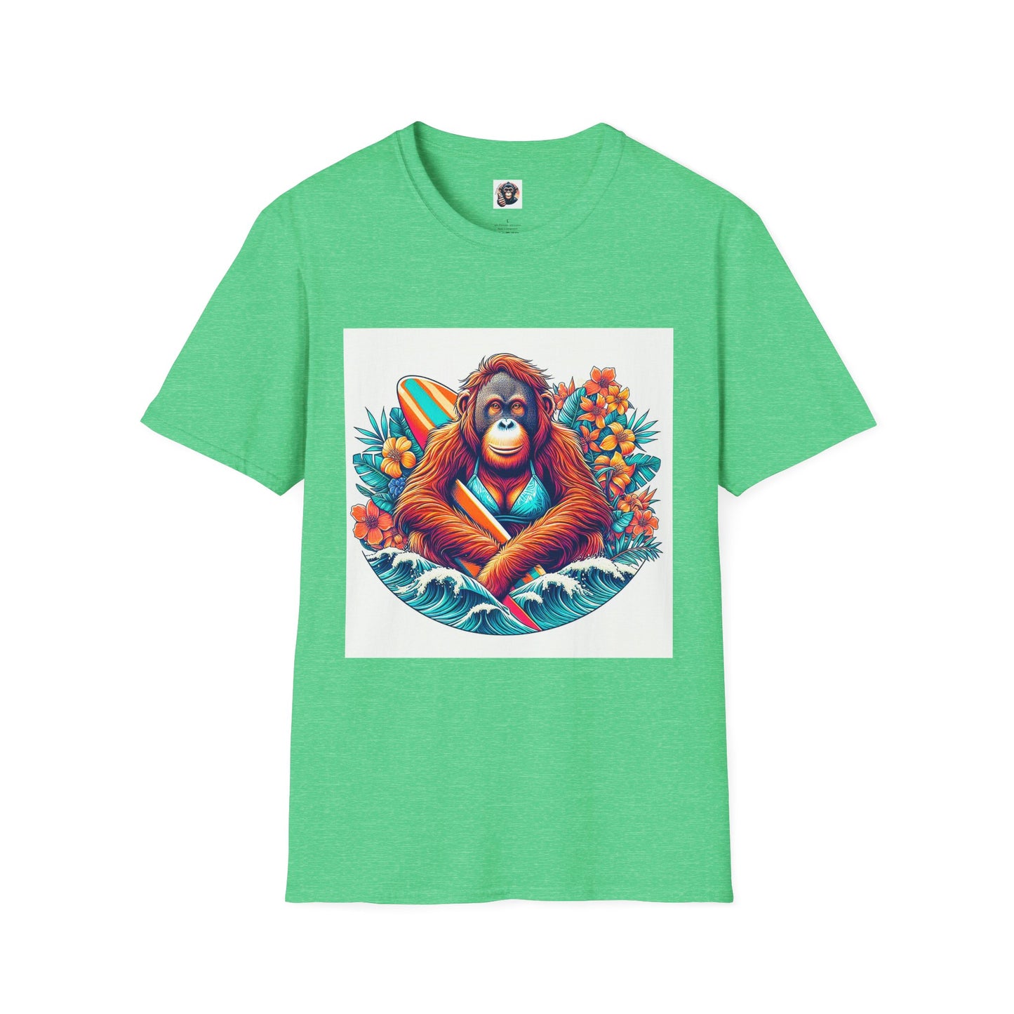 Orangutans surfing T-Shirt Printify S Heather Irish Green