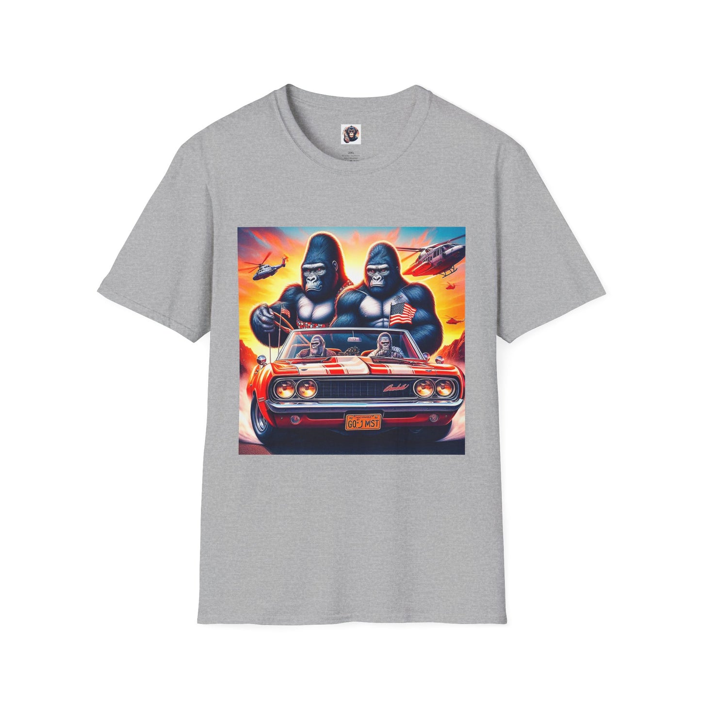 Gorilla red car T-Shirt Printify XS Sport Grey
