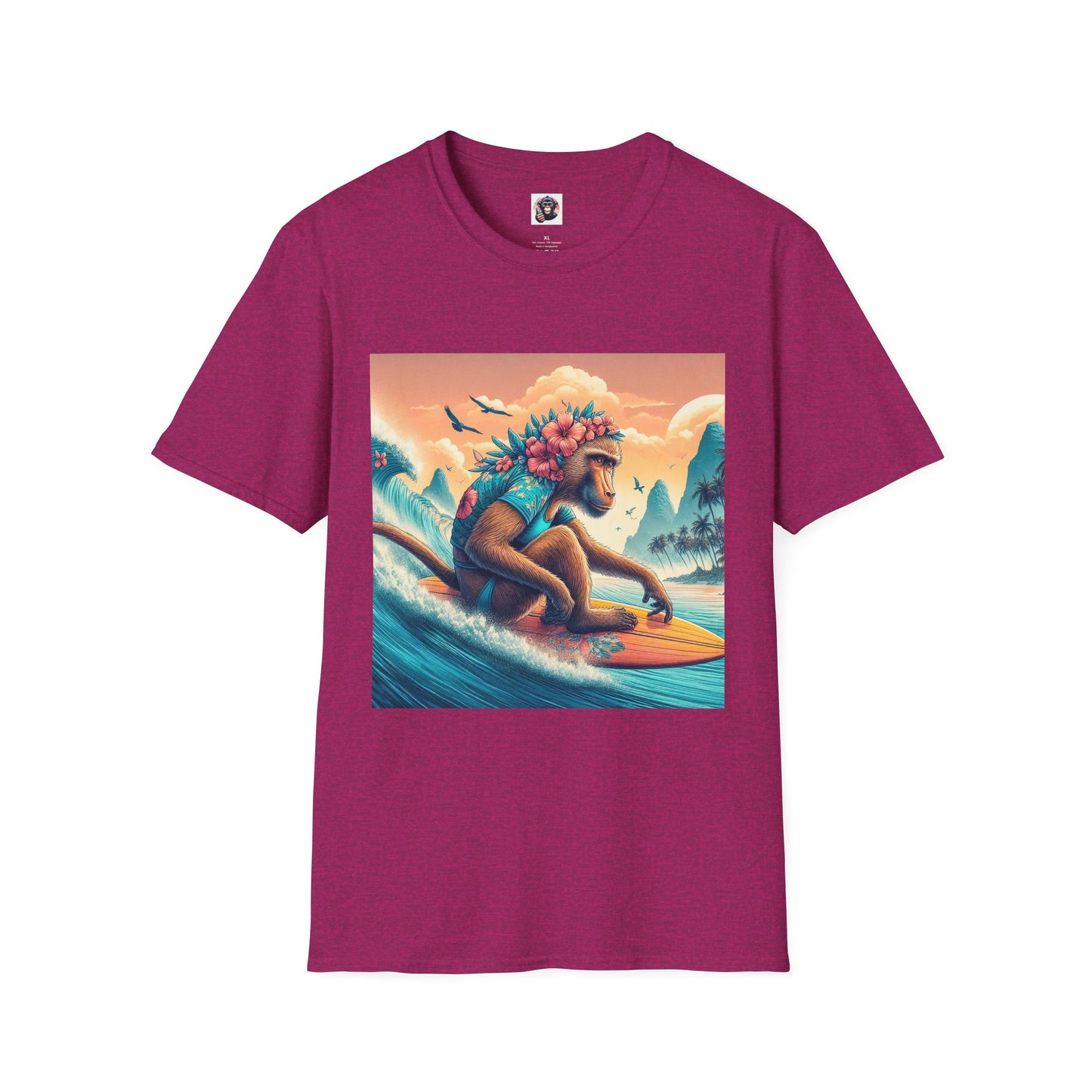 Baboon surfer dude T-Shirt Printify S Antique Heliconia