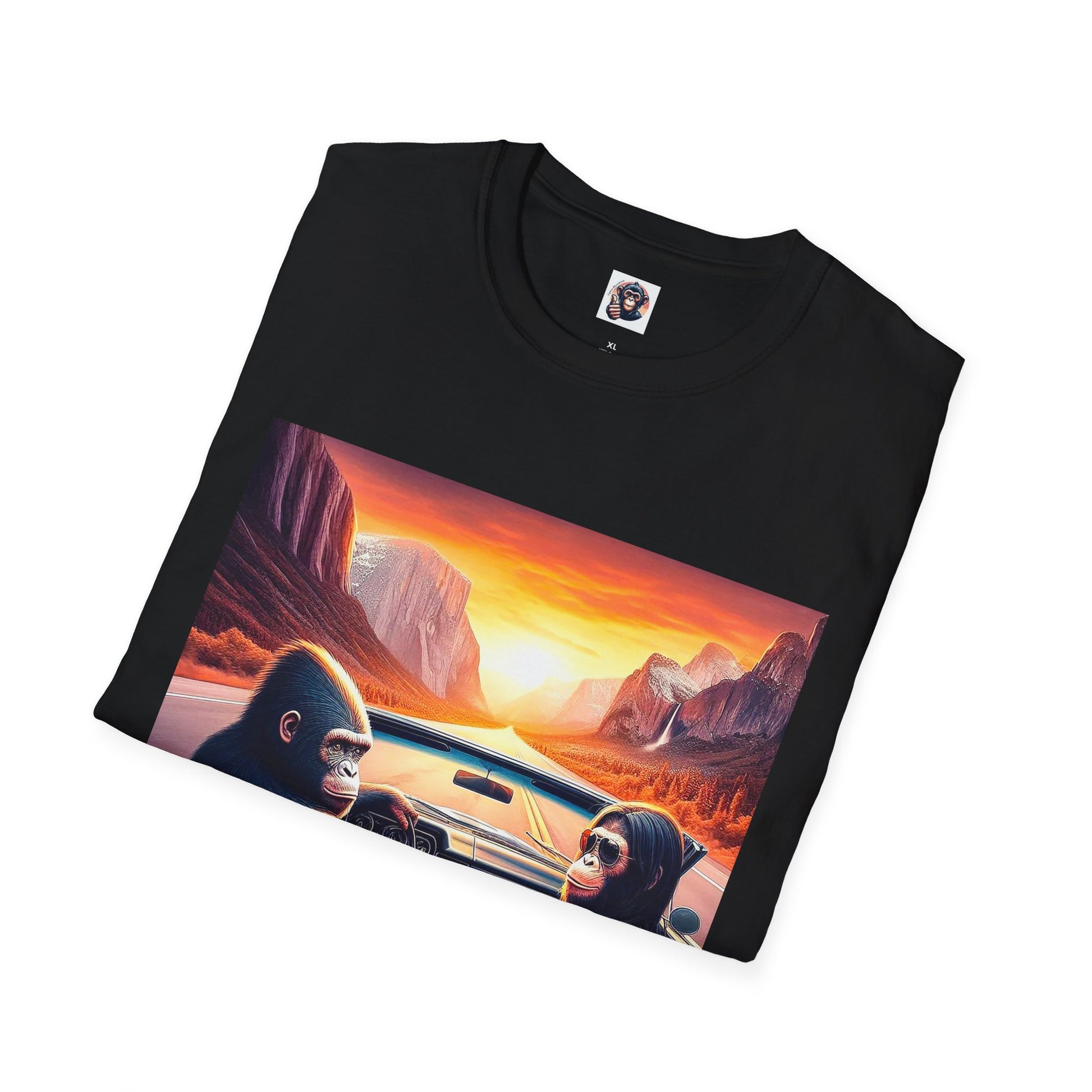 Wacky Bonobo driving sunset T-Shirt Printify