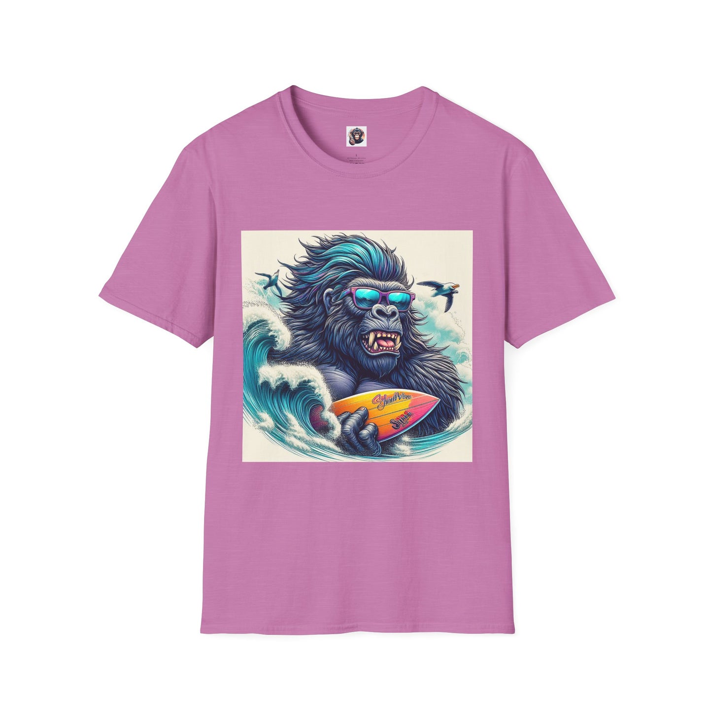 Gorilla surfer dude T-Shirt Printify S Heather Radiant Orchid