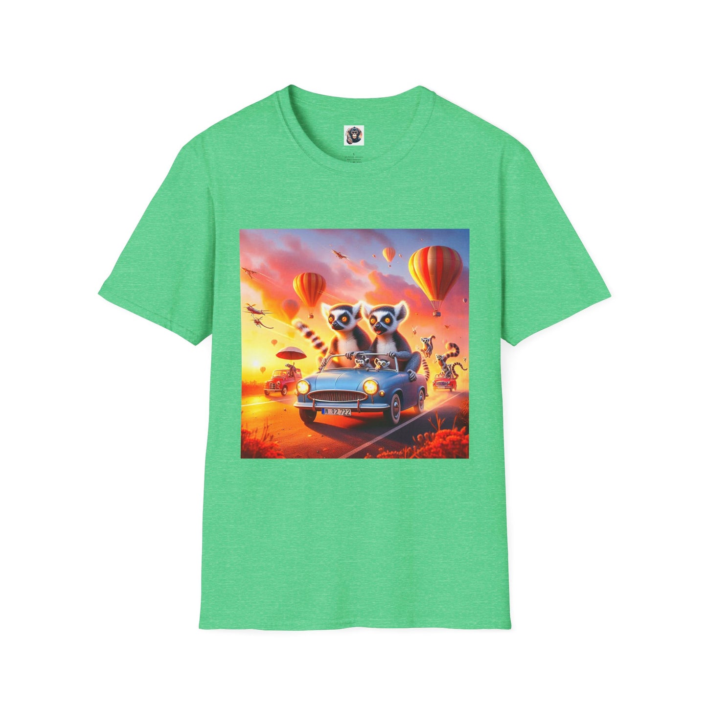 Wacky Lemurs hot air balloon T-Shirt Printify S Heather Irish Green