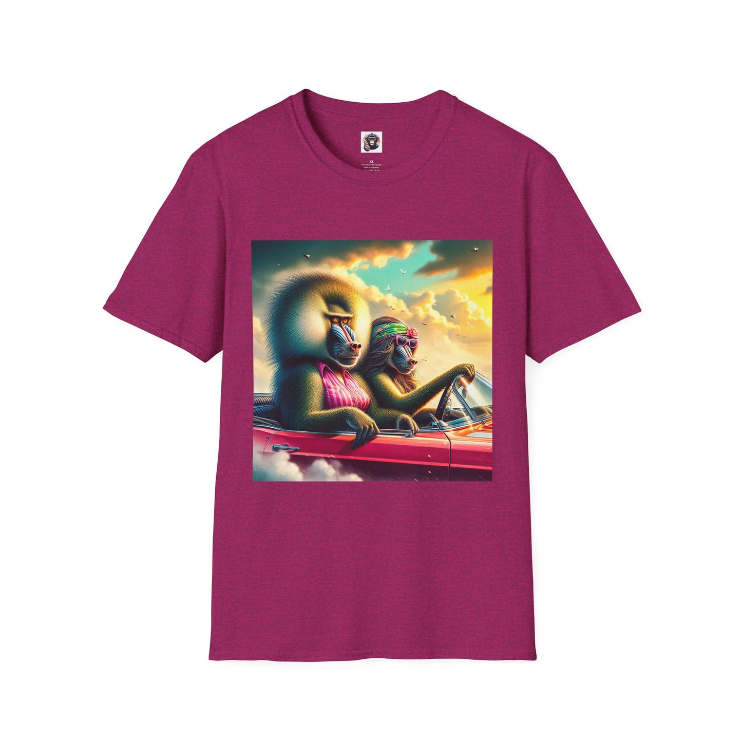 Wacky Baboon couple driving T-Shirt Printify S Antique Heliconia
