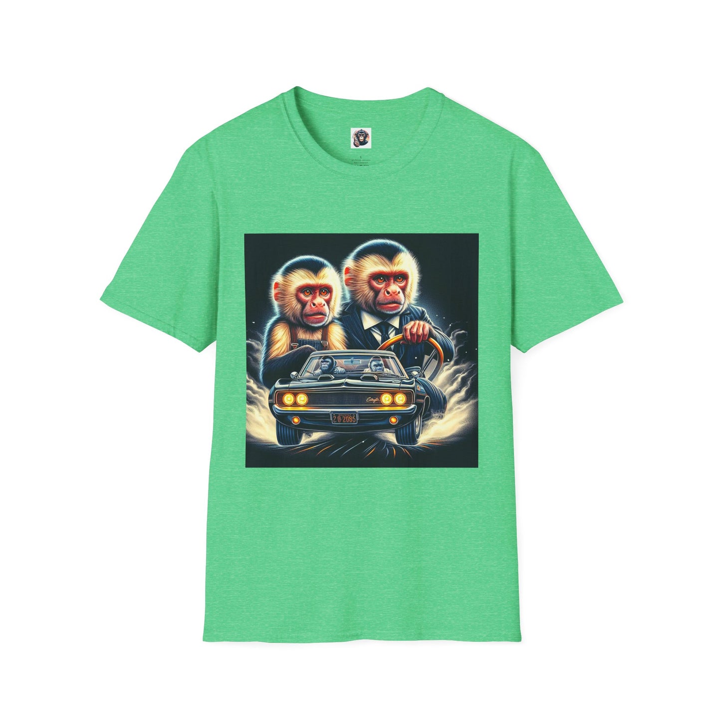Wacky Capuchin Monkey men in black shirt T-Shirt Printify S Heather Irish Green