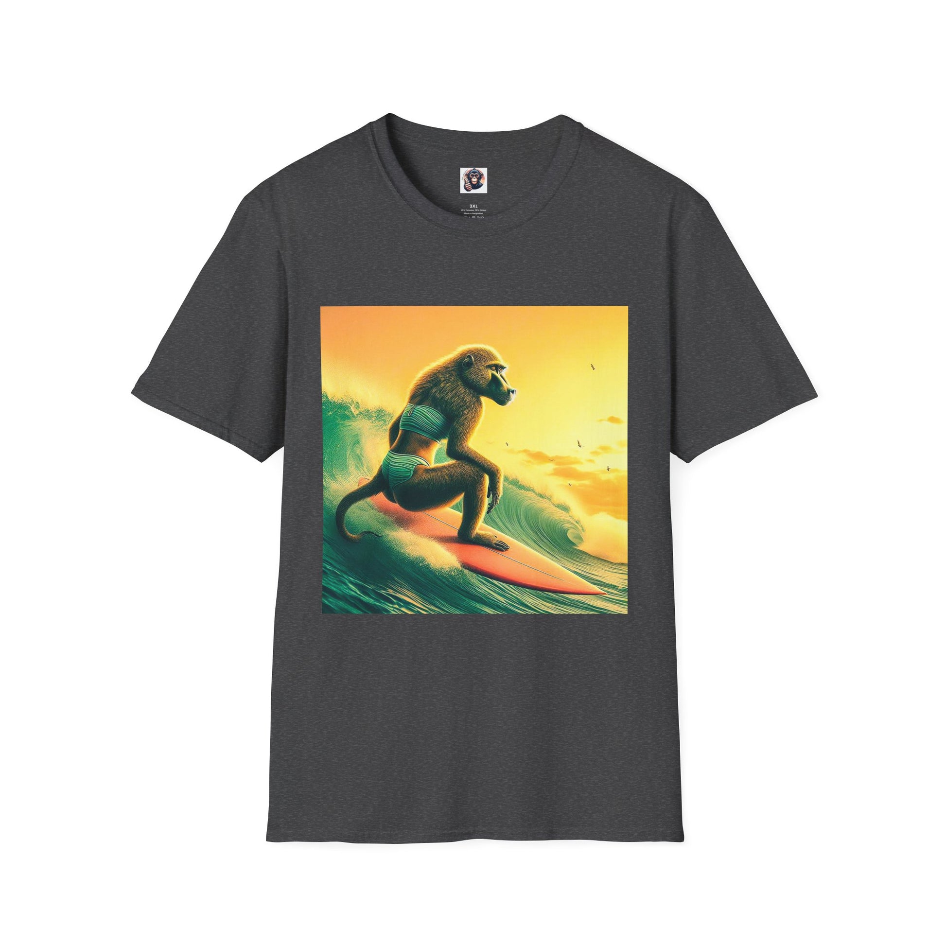 Baboon surfing T-Shirt Printify XS Dark Heather