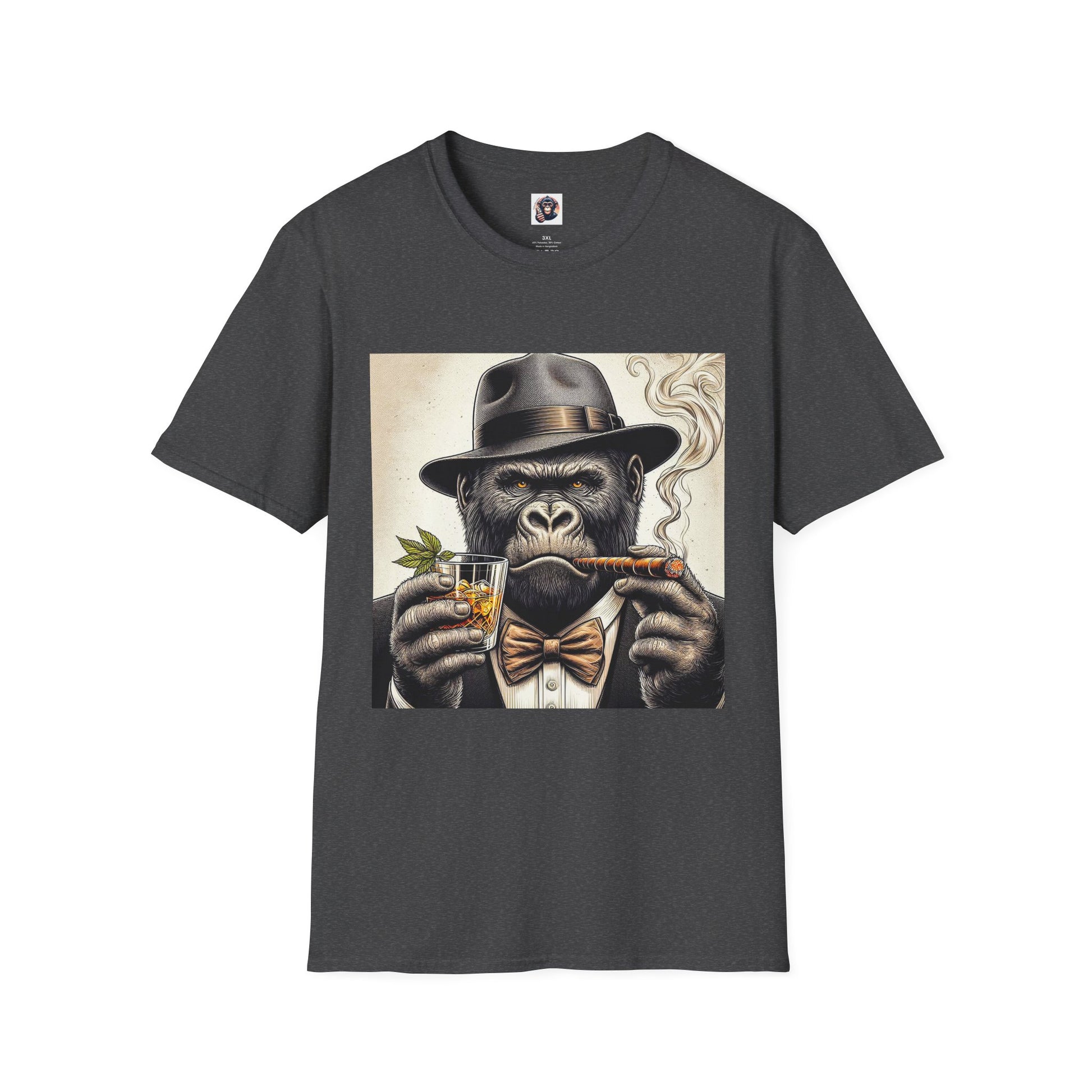 Gorilla whiskey and cigars T-Shirt Printify XS Dark Heather