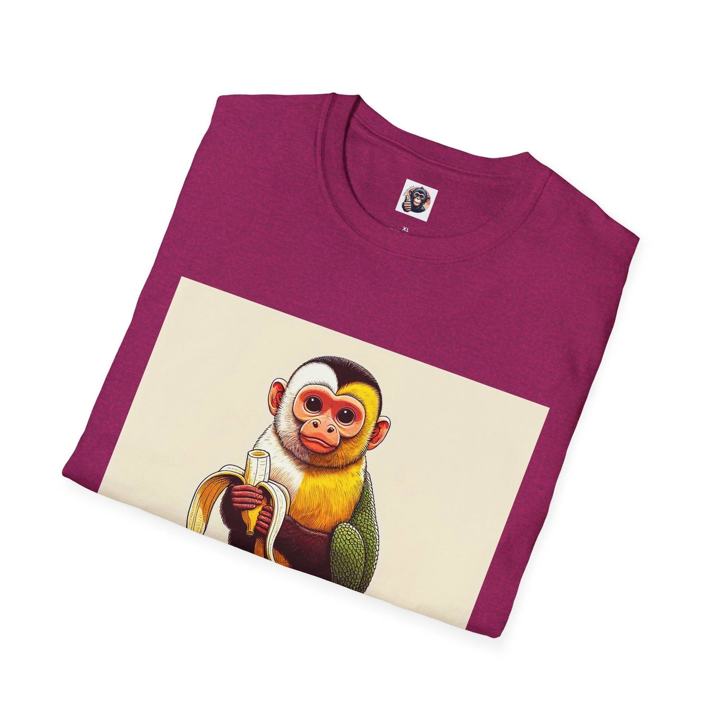 Capuchin Monkey Banana Eating T Shirt Cotton Crew Neck For Animal Lovers Graphic Tee by Printify