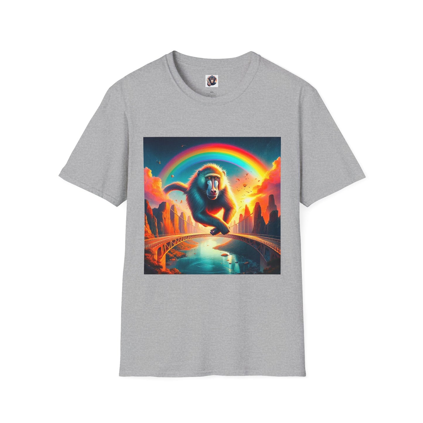 Baboon rainbow bridge T-Shirt Printify XS Sport Grey