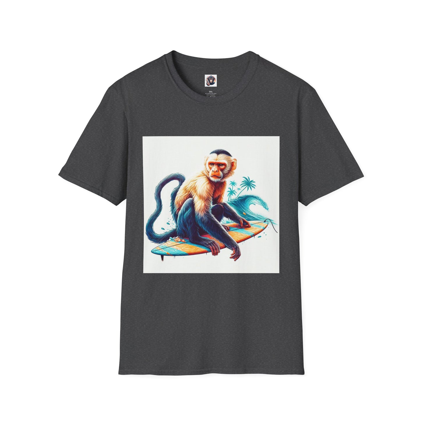Capuchin Monkey ocean surfer T-Shirt Printify XS Dark Heather