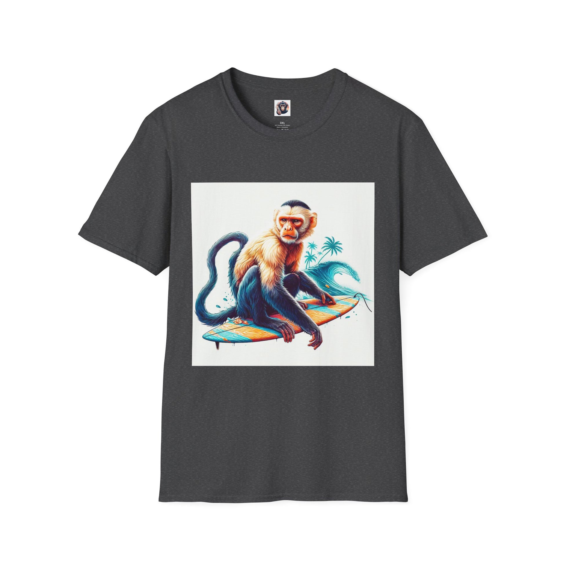 Capuchin Monkey ocean surfer T-Shirt Printify XS Dark Heather