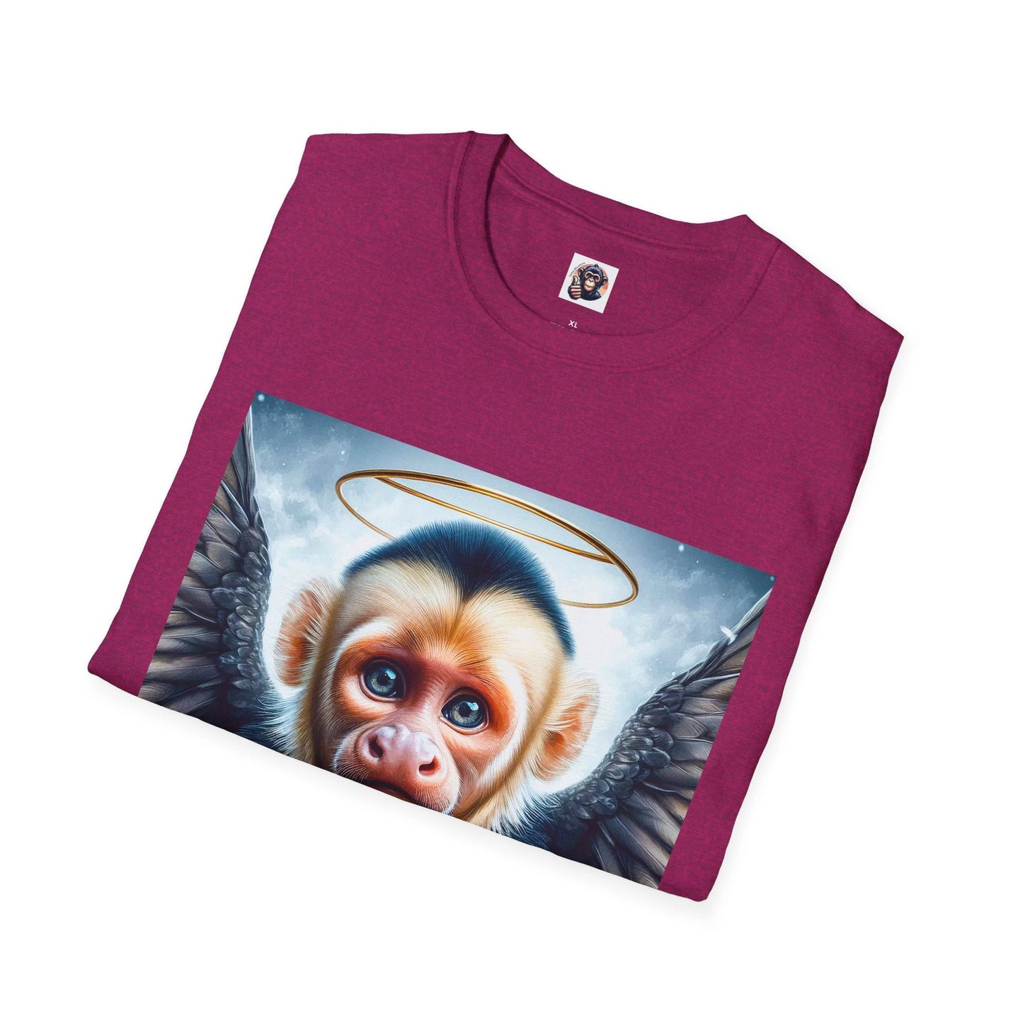 Capuchin Monkey Angel Graphic T Shirt With Wings Halo Design For Animal Lovers Cotton Crew Neck Tee by Printify