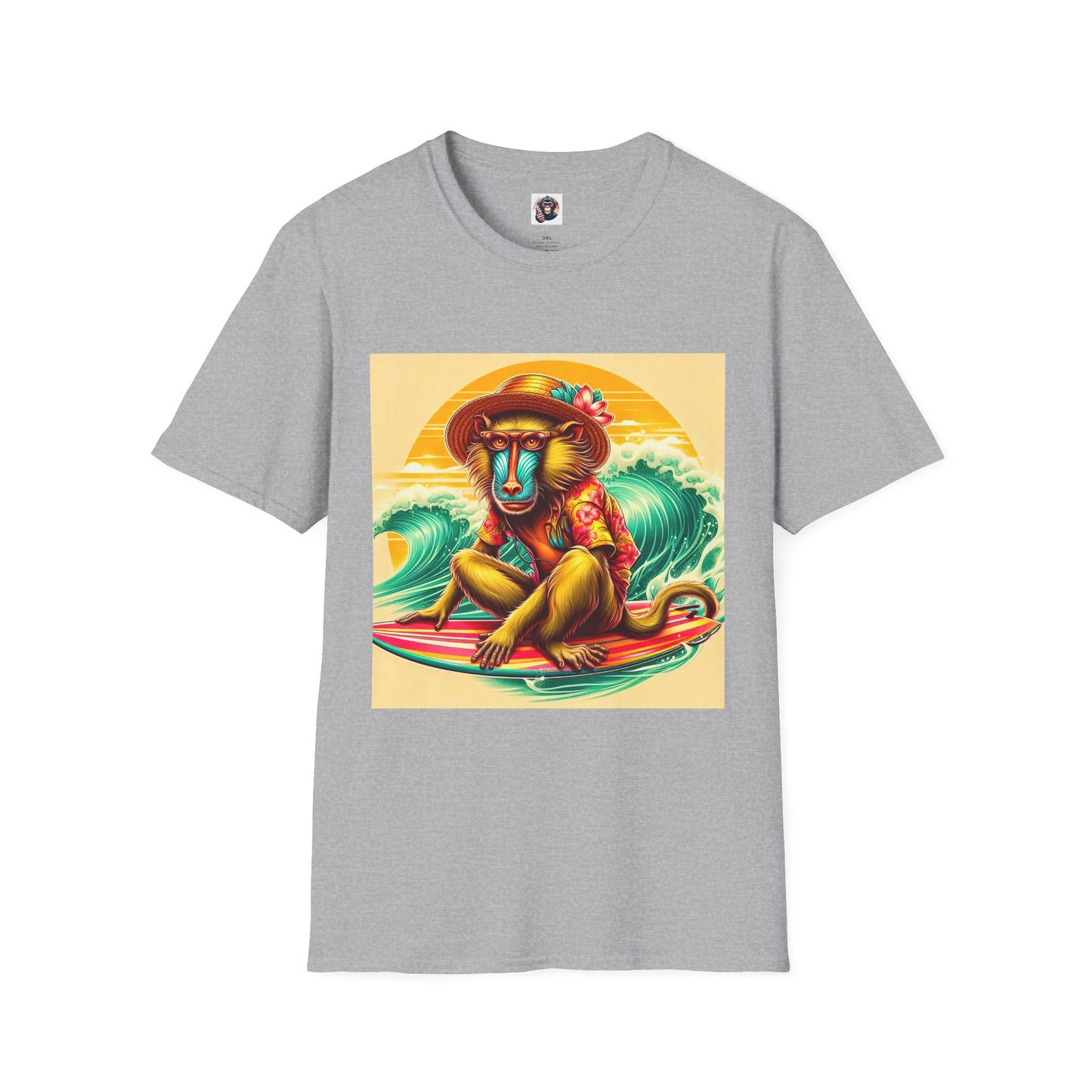 Baboon surfing shirt T-Shirt Printify XS Sport Grey