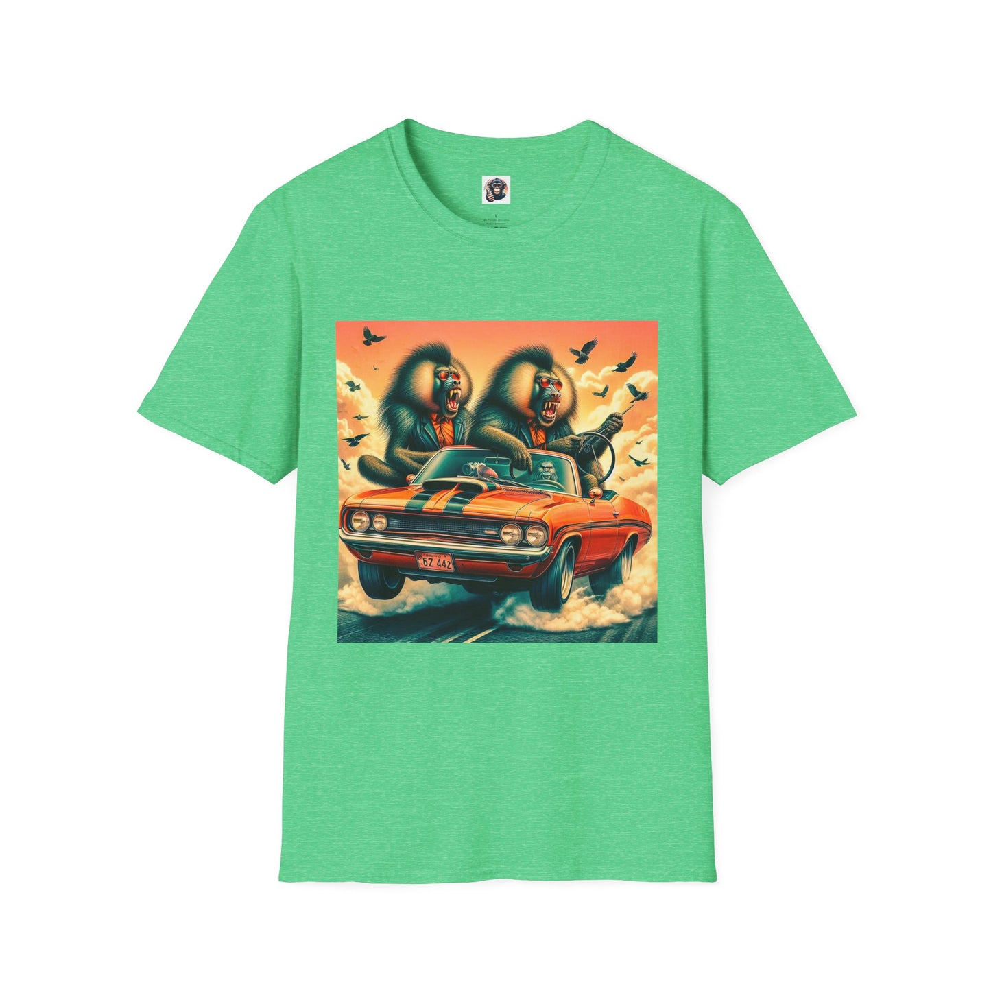 Wacky Baboon tiny car T-Shirt Printify S Heather Irish Green