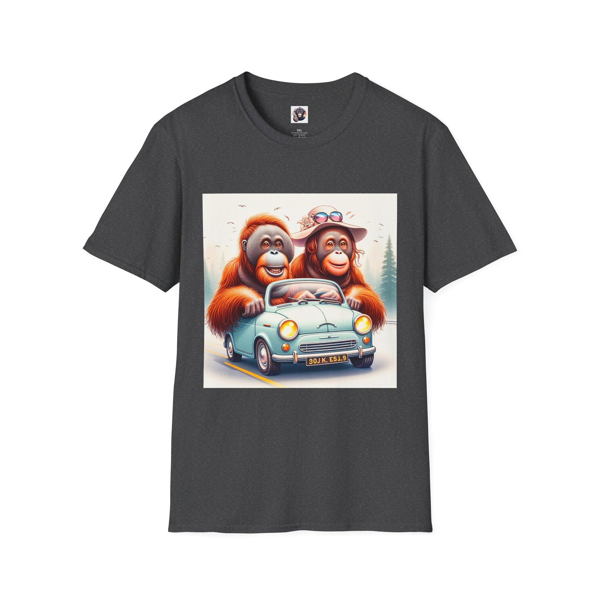 Orangutans blue car T-Shirt Printify XS Dark Heather