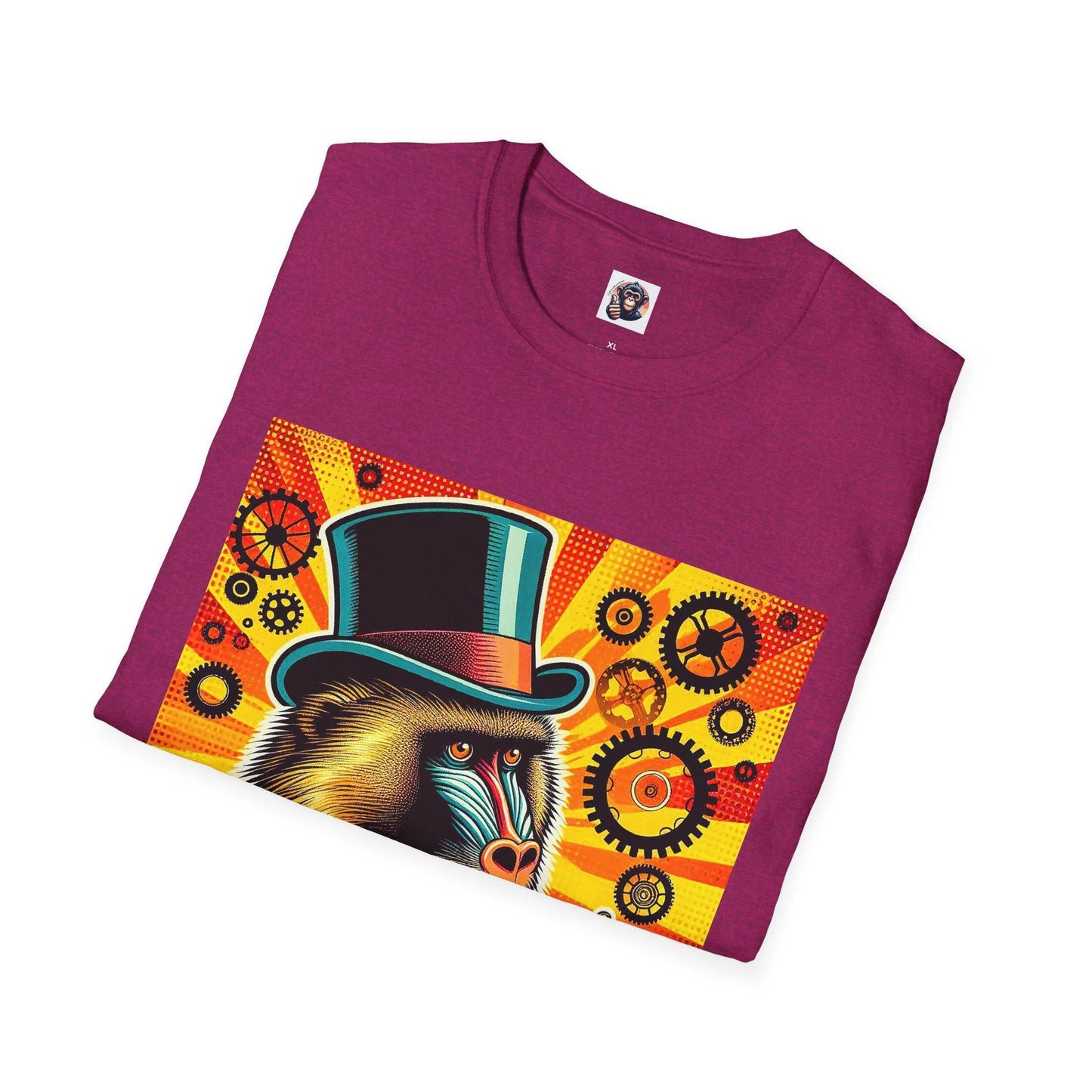Baboon Steampunk T Shirt Graphic Tee With Top Hat Bow Tie And Energetic Gear Artwork by Printify