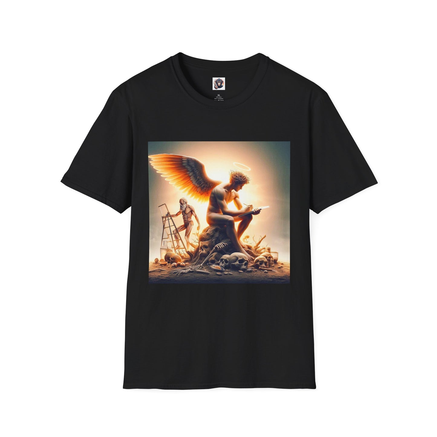Homo Sapiens Angel reading T-Shirt Printify XS Black